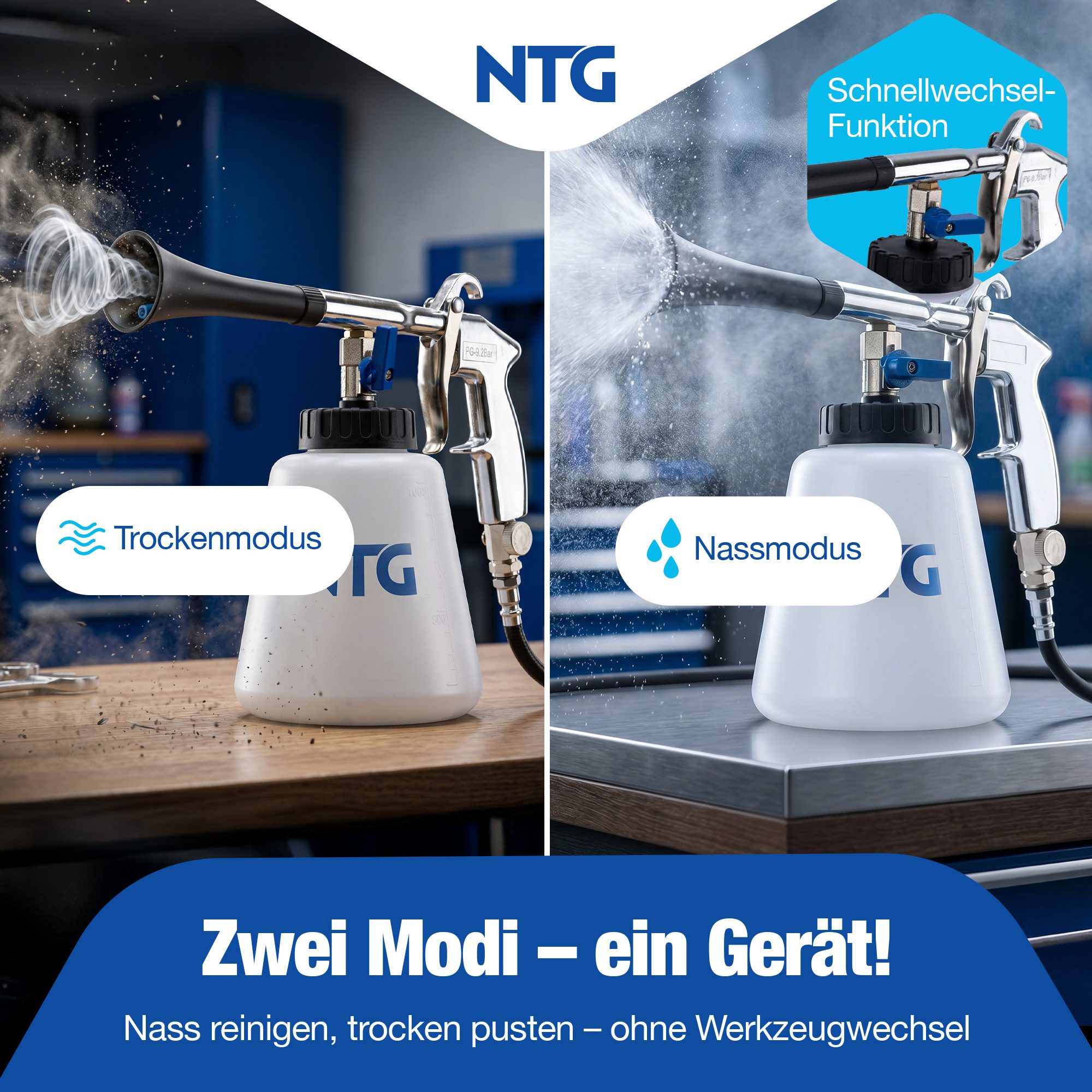 NTG Nutzfahrzeug Technik GmbH Hochdruckpistole Druckluft Reinigungspistole 1L Tornado Tiefenreinigung, (5-tlg), mit Tornado-Effekt und Vortex Verwirbelungsdüse