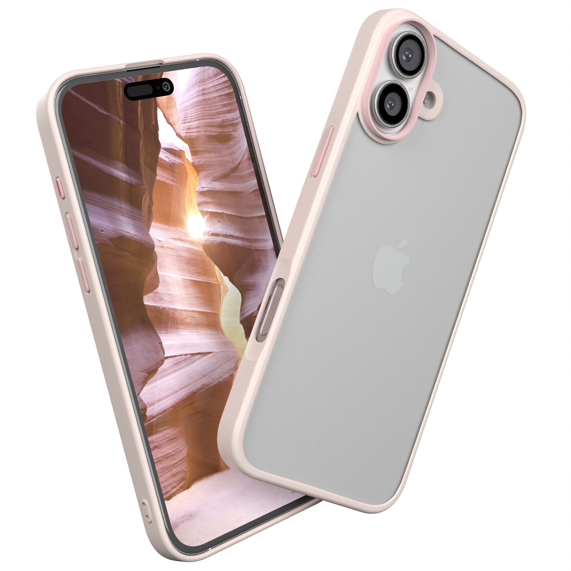 EAZY CASE Handyhülle Outdoor Case für Apple iPhone 16 Plus 6,7 Zoll, Hülle kompatibel mit Qi & Magsafe Transparent Backcover Rosé / Altrosa