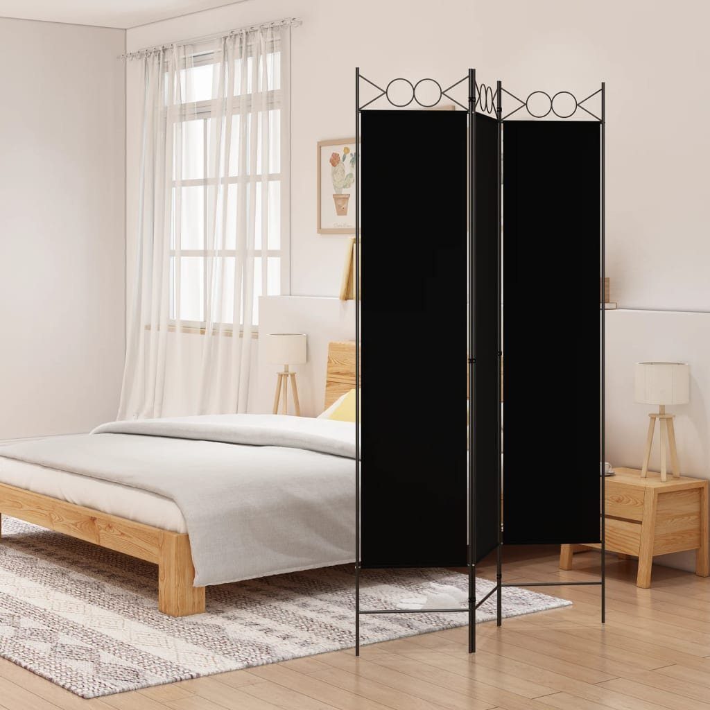 furnicato Raumteiler Schwarzer 120 x 200 cm - Klappbar und vielseitig, 1-tlg., Atmungsaktiver Paravent mit 3 Paneelen für Schlafzimmer und Wohnraum
