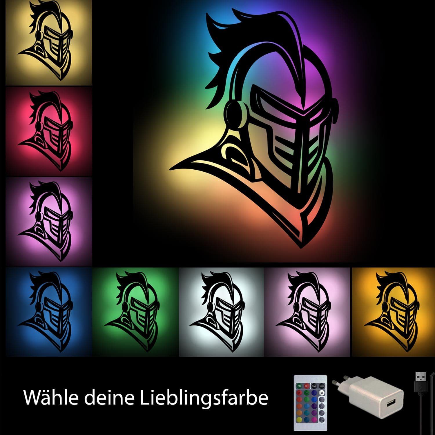 Farbwechsel Farbwechsler integriert, Deko Namofactur LED Helm fest LED Dekolicht Lampe, Ritter Wand Holz