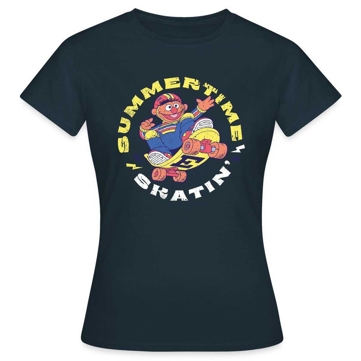 Spreadshirt T-Shirt Sesamstraße Ernie Summer Time Skatin' Skate Design Frauen T-Shirt (1-tlg)