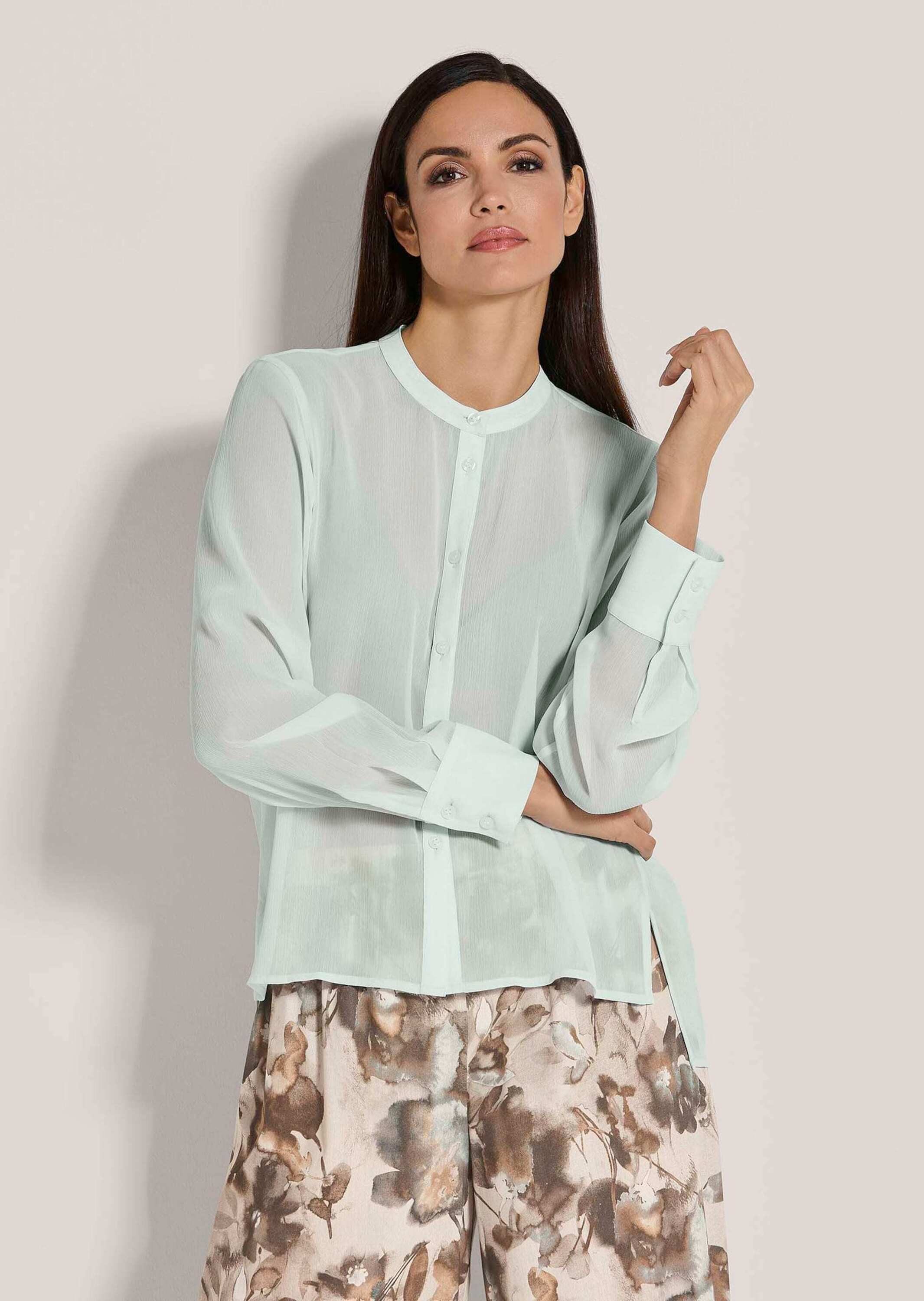 MADELEINE Langarmbluse Luftige Chiffon-Bluse, Halbarm Uni-Design mit rundem Ausschnitt und seitlichen Schlitzen