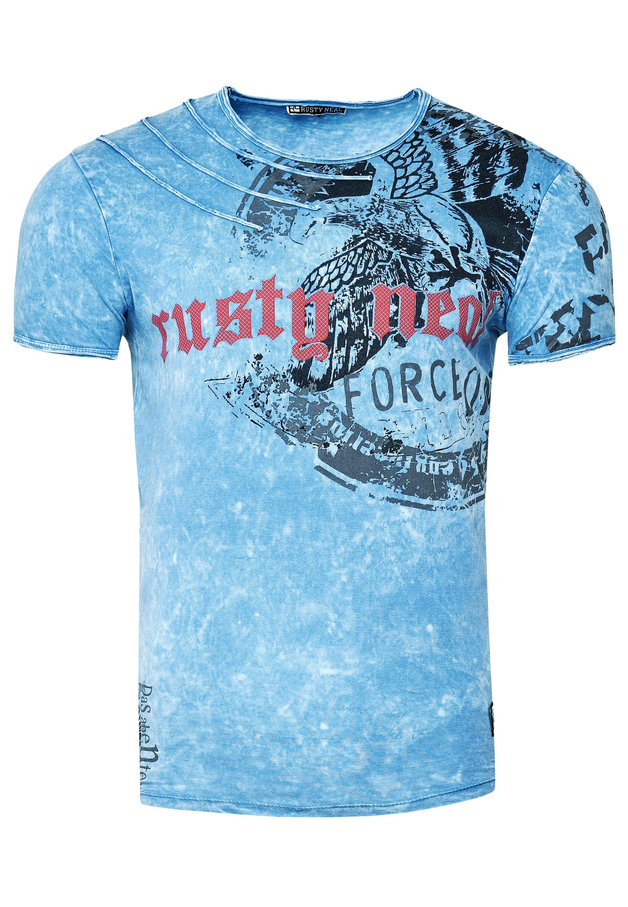 Rusty Neal mit T-Shirt Print eindrucksvollem hellblau