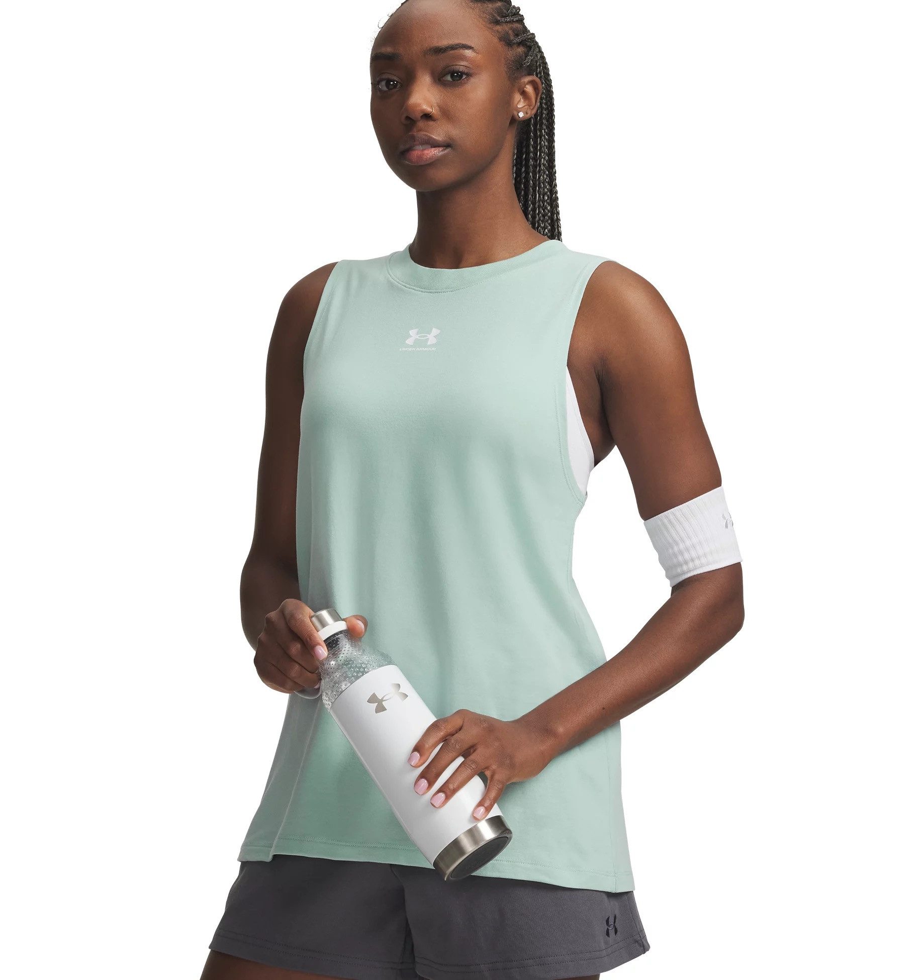 Under Armour® Trainingstop UA RIVAL MUSCLE TANK sportlicher Stil, mit Logodruck, ärmellos, mit Rundhalsausschnitt