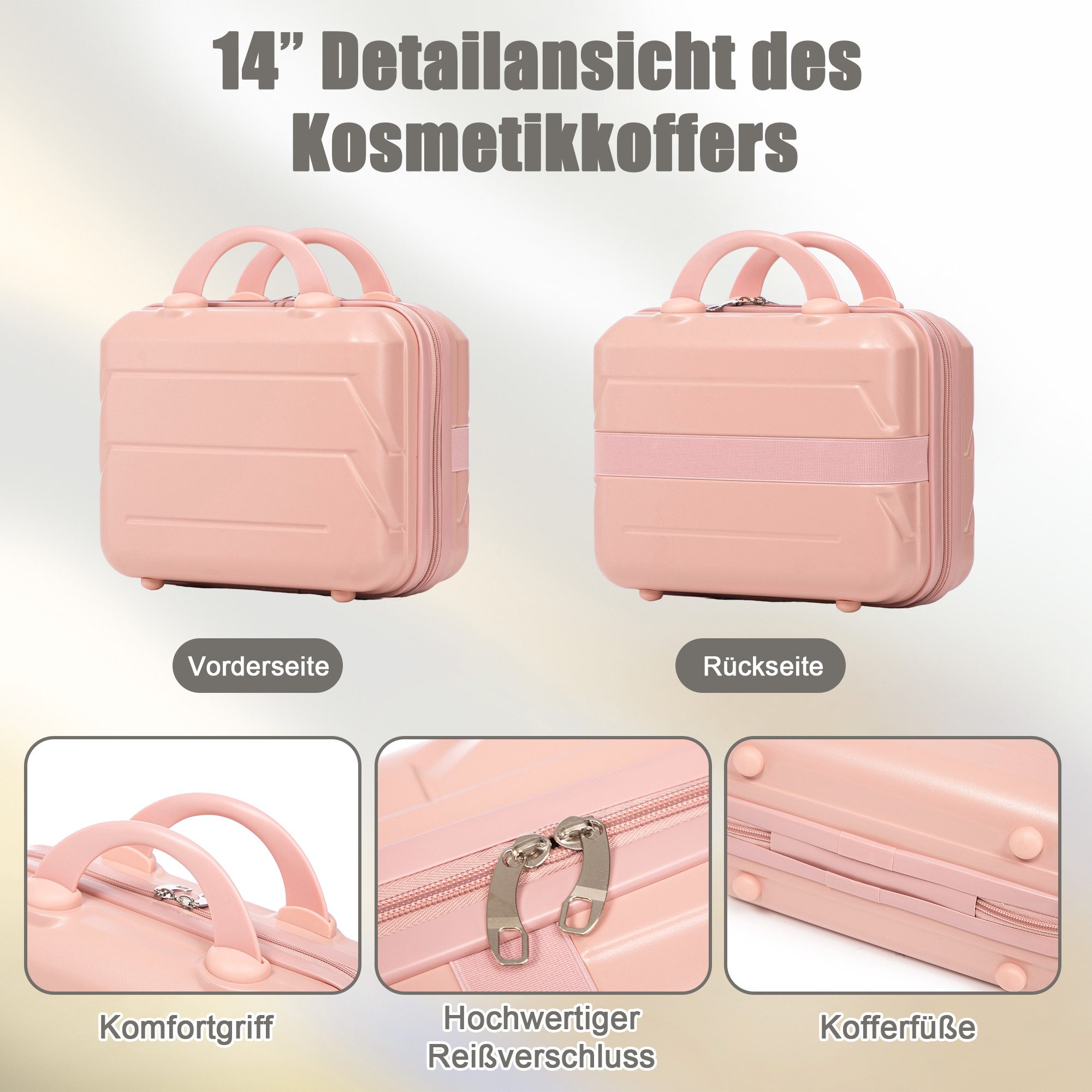 i@home Kofferset 14"/19"/24"/28" 4-teiliger Koffer, 4 Rollen, (4 tlg., 1 Kosmetiktasche, 1 Handgepäck, 2 Aufgabegepäck), zwei Größen mit Seitenhandgriffen, Aufh – Bild 3 von 5