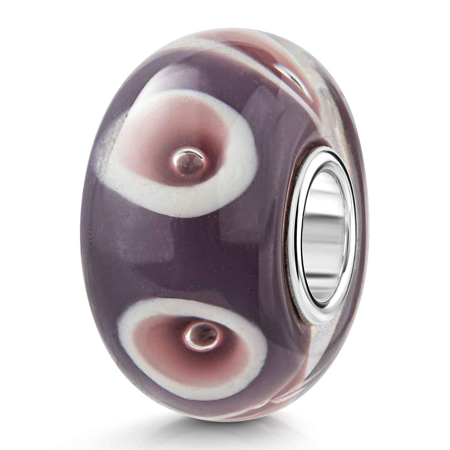 Materia Bead Glas Punkte Kreise Luftblasen Rosa Lila Weiß 807, Hülse aus 925 Sterling Silber