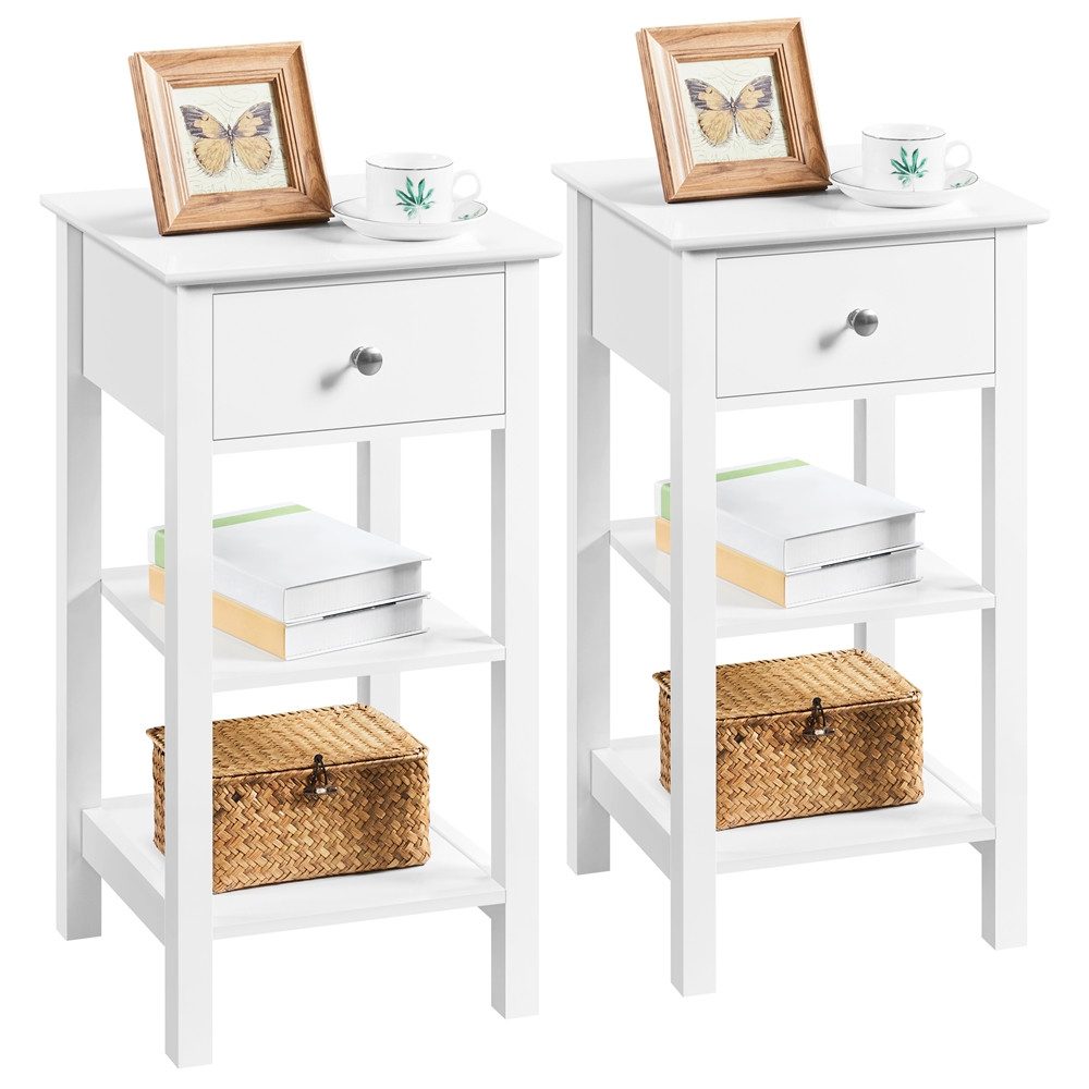 Yaheetech Nachttisch (2-St), Beistelltisch mit Schublade & 2 offenen Ablagen, 35x35x70 cm