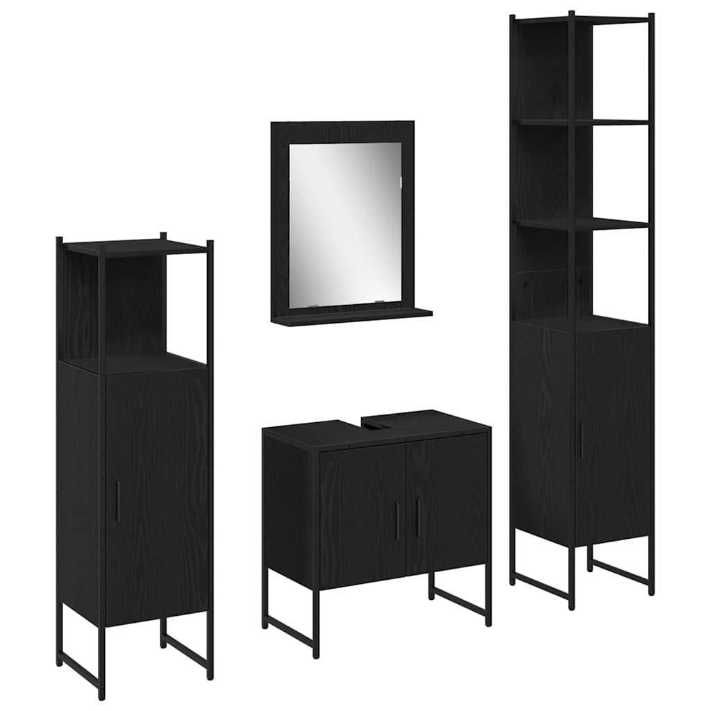 vidaXL Badezimmer-Set Badezimmermöbel-Set mit Regal 4 pcs Schwarz Holzwerks günstig online kaufen