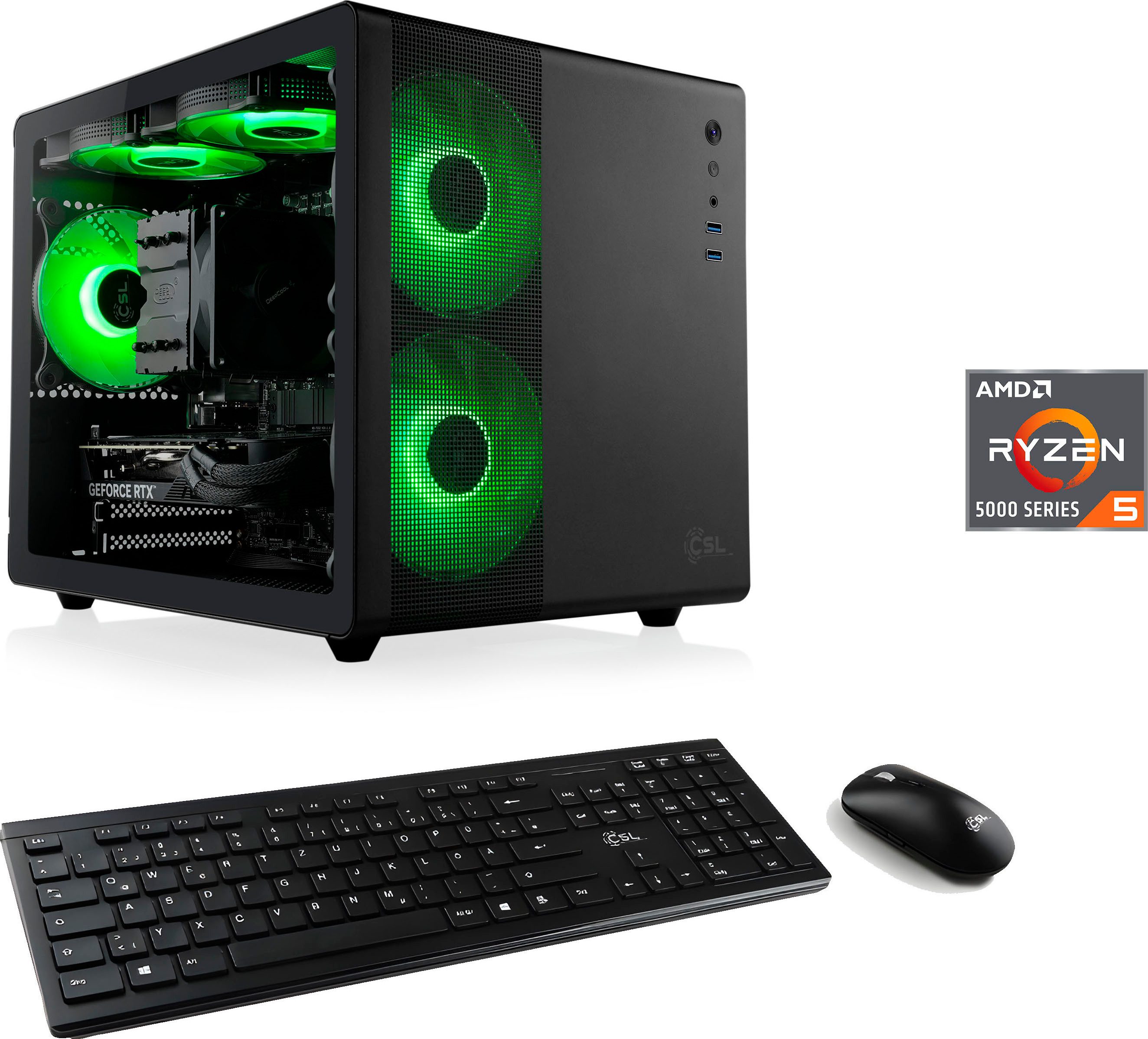 CSL Cube V24180 PC (AMD Ryzen 5 5500, GeForce RTX 4060, 16 GB RAM, 500 GB SSD, Luftkühlung)