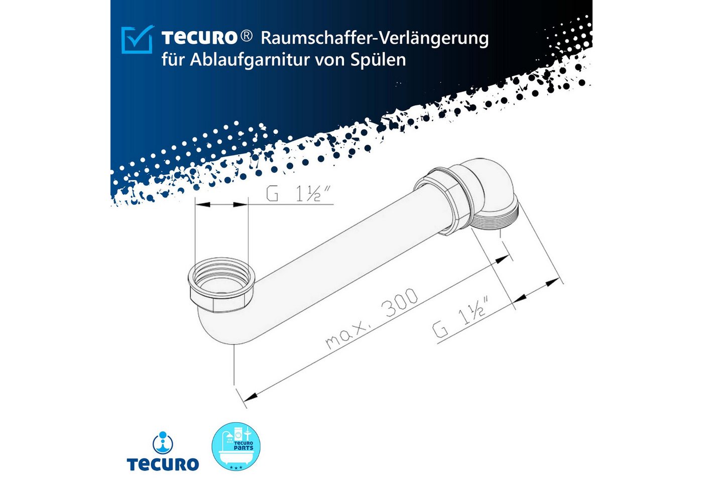 Thumbnail - tecuro Siphon Raumschaffer-Verlängerung für Ablaufgarnitur von Spülen