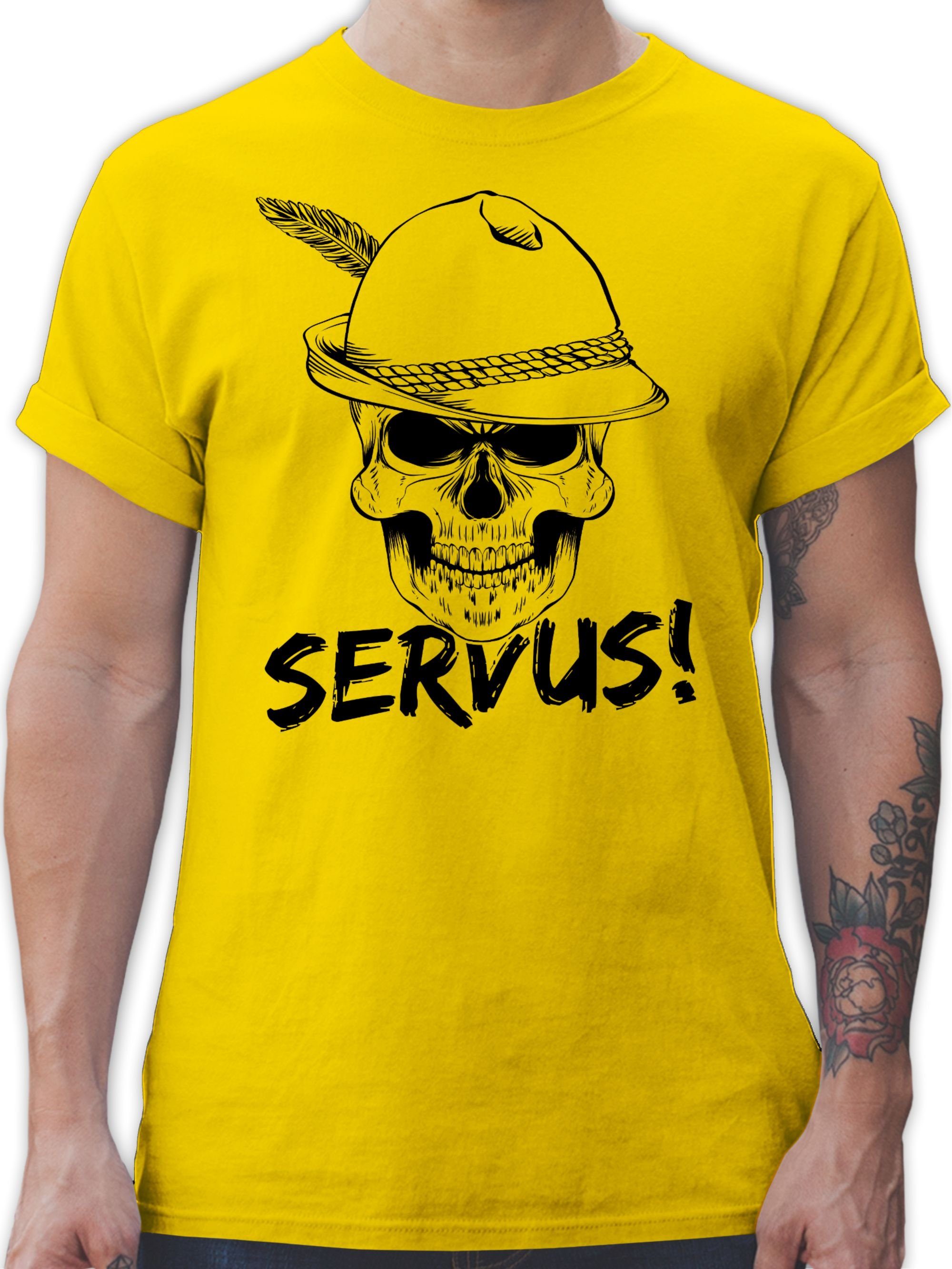 Shirtracer T-Shirt Totenkopf Servus! - schwarz Mode für Oktoberfest Herren 3 Gelb