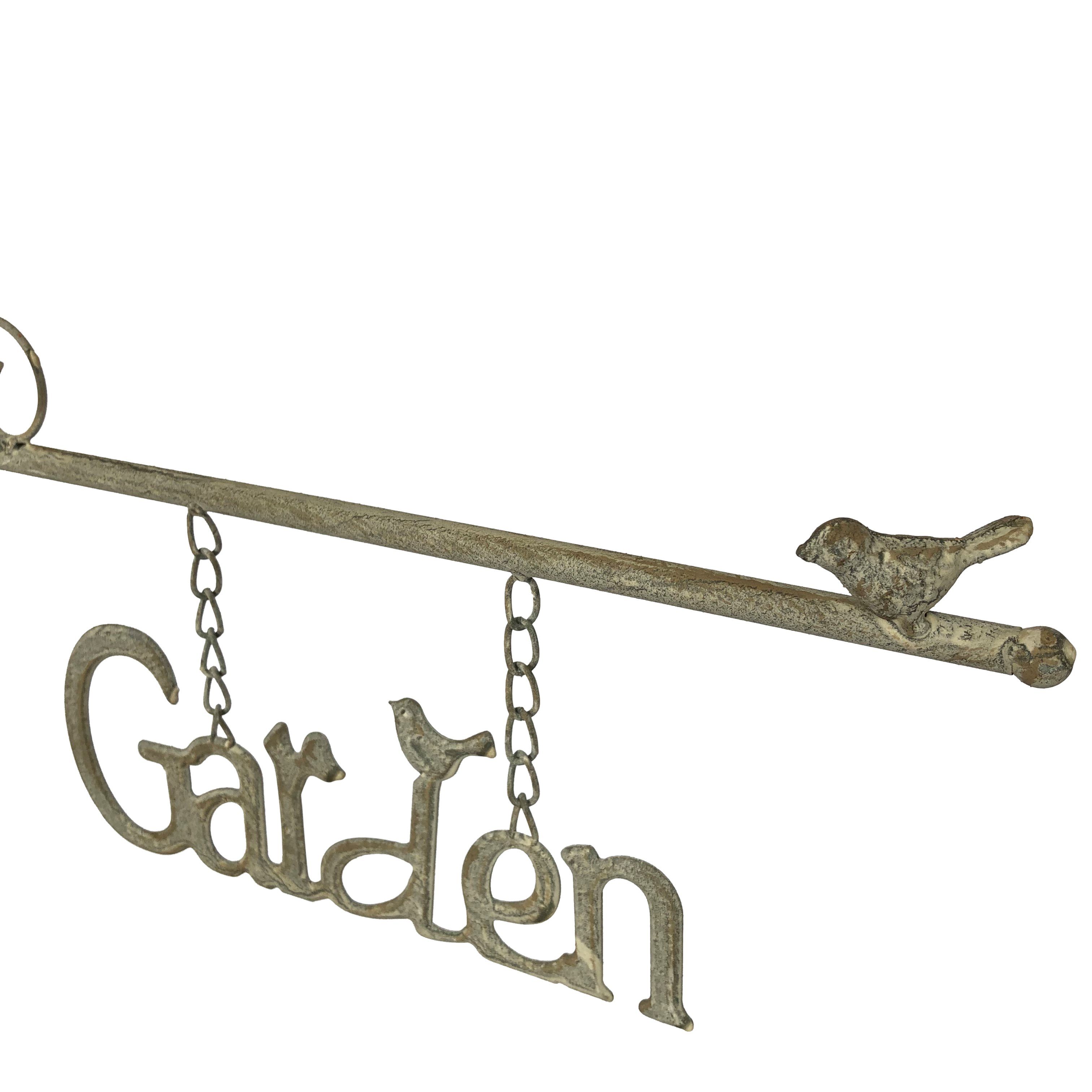 Online-Fuchs Blumenkasten Pflanzkübel, Blumentopf aus Metall für draußen - Outdoor - 66 cm groß (wetterfest, ideal für den Eingangsbereich), dekoratives Garden Schild mit Kette und 2 süßen Vögeln