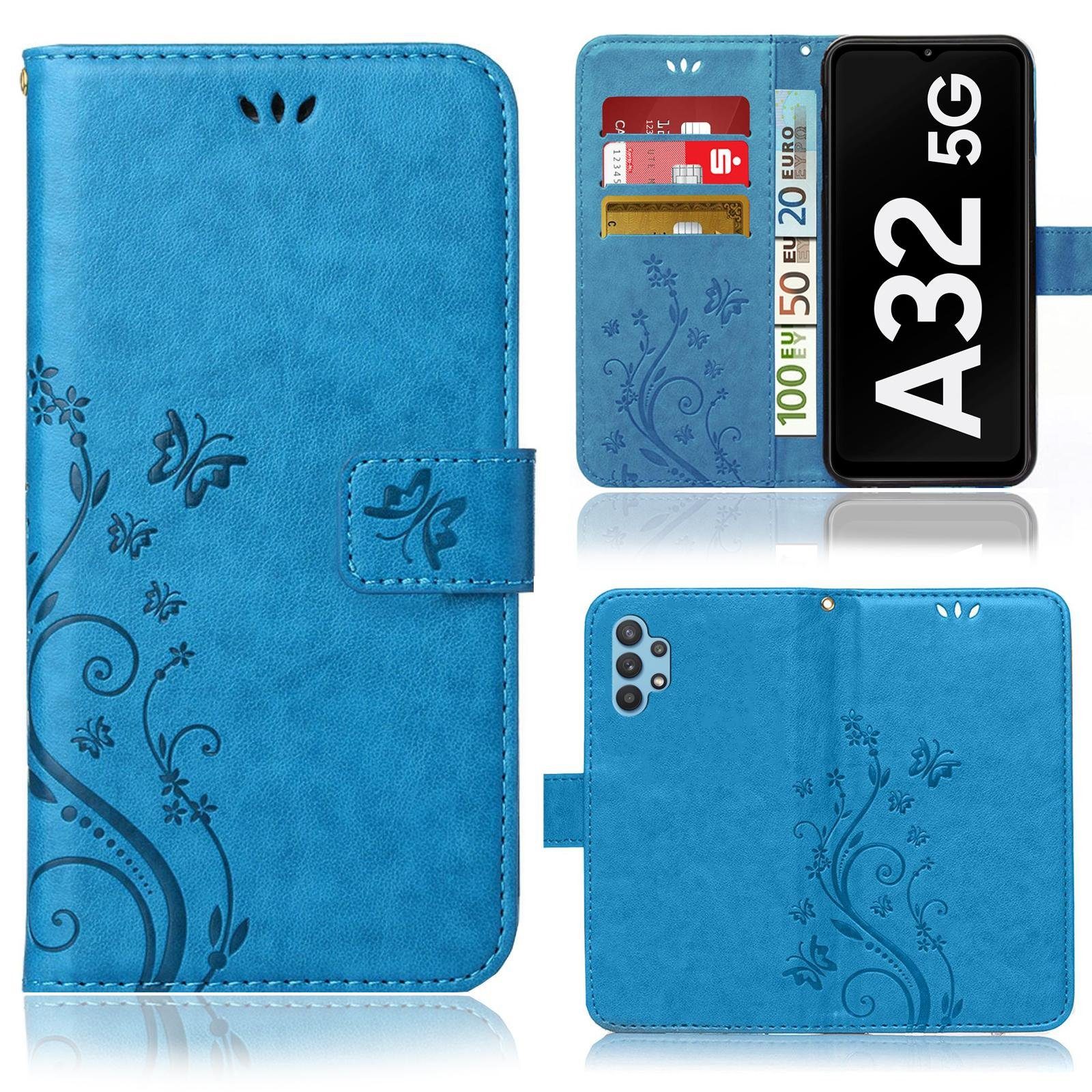 Numerva Handyhülle Bookstyle Flower Handytasche Schutzhülle für Samsung Galaxy A32 5G, Klapphülle Flip Cover mit Blumenmuster