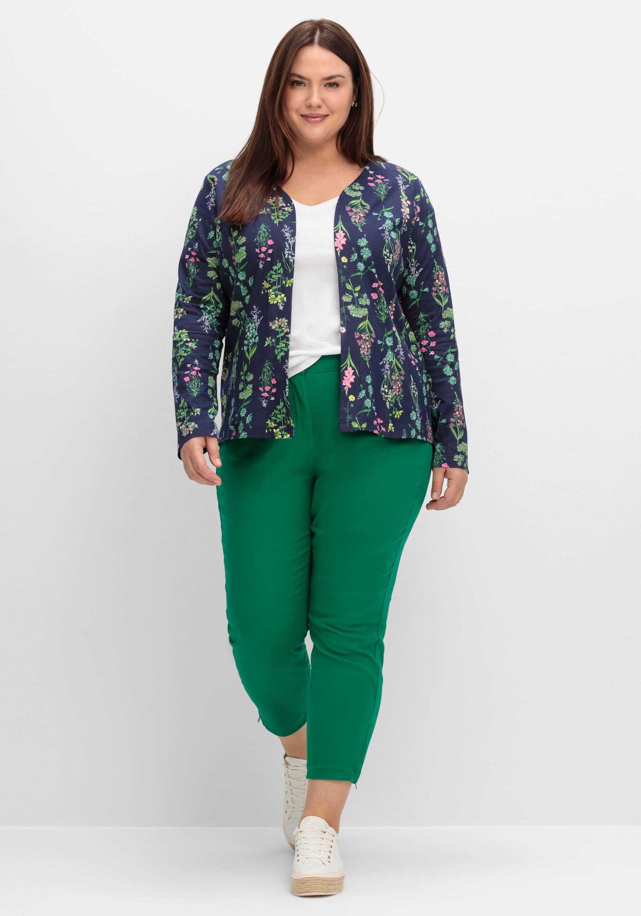Sieh an! T-Shirt Shirtjacke Langarm mit Blumendruck, aus Baumwolle