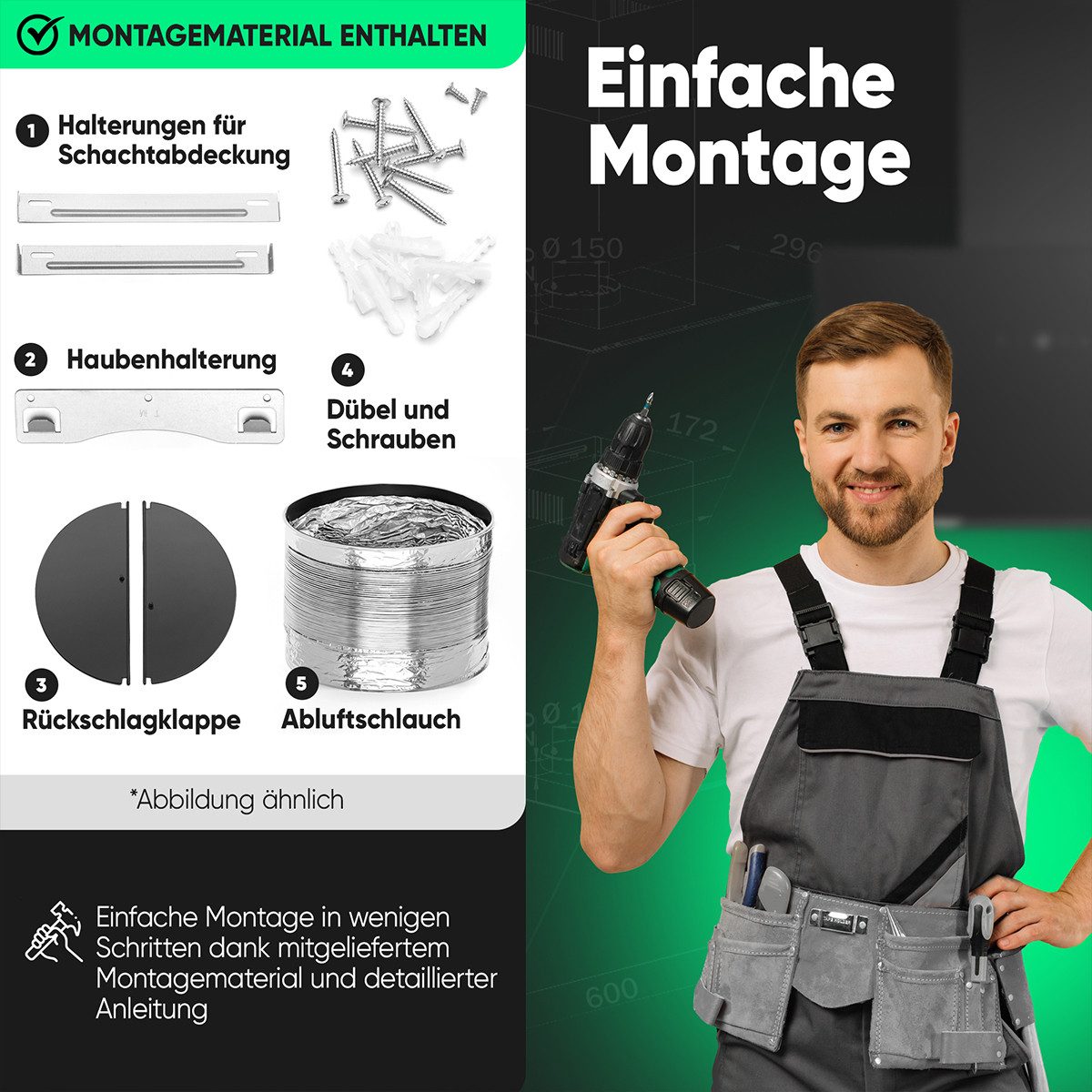 BOMANN Kopffreihaube DU 7611 G Dunstabzugshaube 60cm, für Umluft und Abluft – Bild 4 von 5