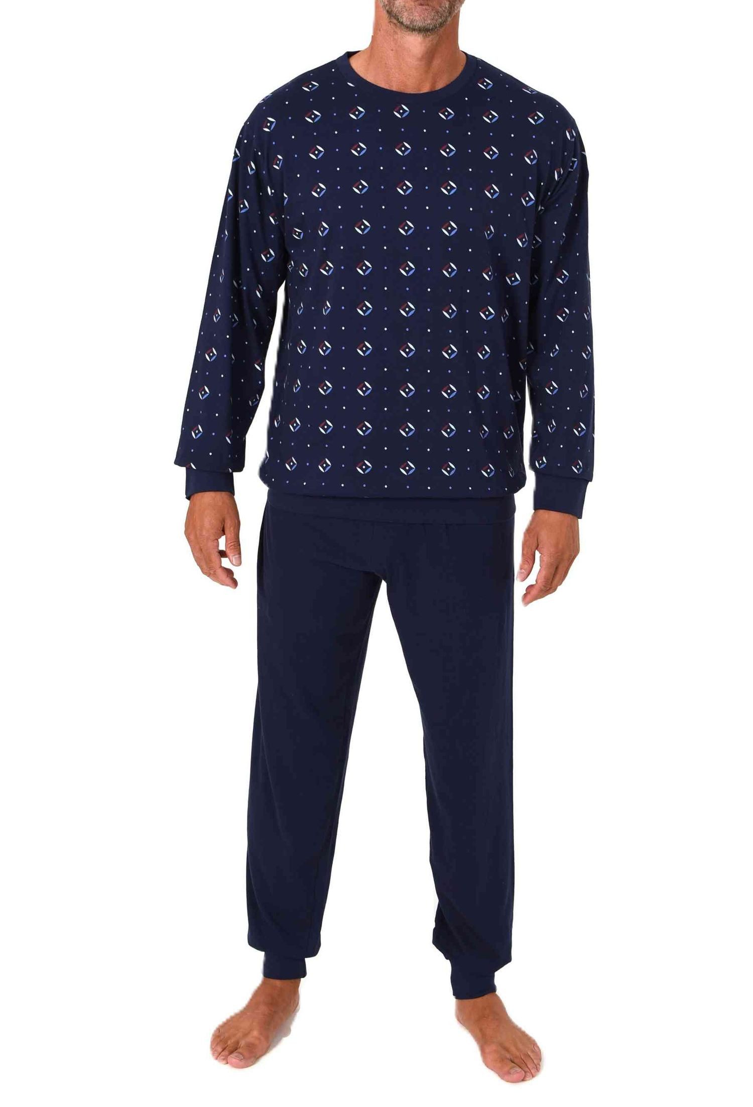 Normann Pyjama Normann Herren Schlafanzug langarm mit Bündchen in zeitloser Optik