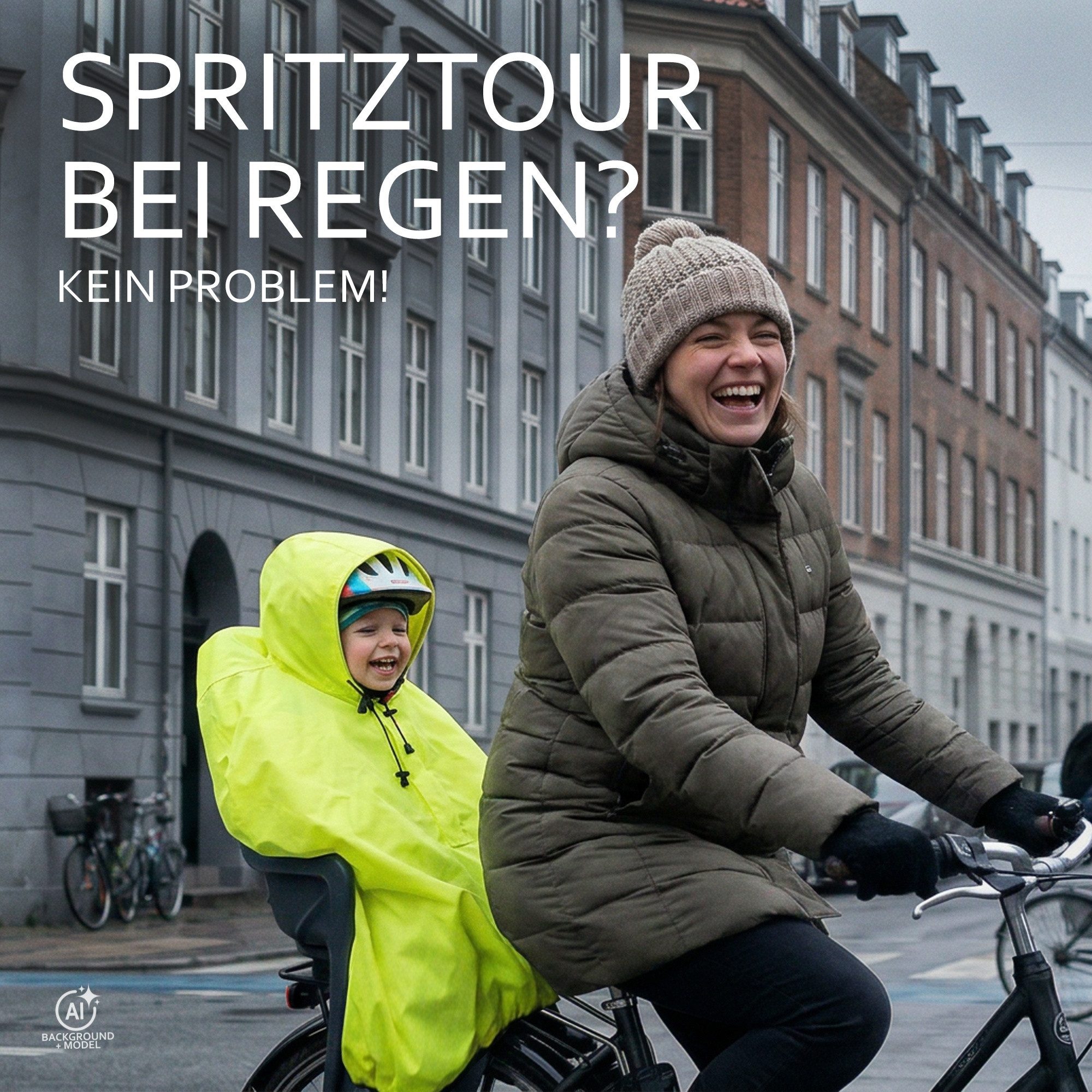 BambiniWelt by Rafael K. Fahrradkindersitz Regencape Regenponcho für Kinderfahrradsitz Reflektorstreifen, Kinderhelm passt unter die Kapuze