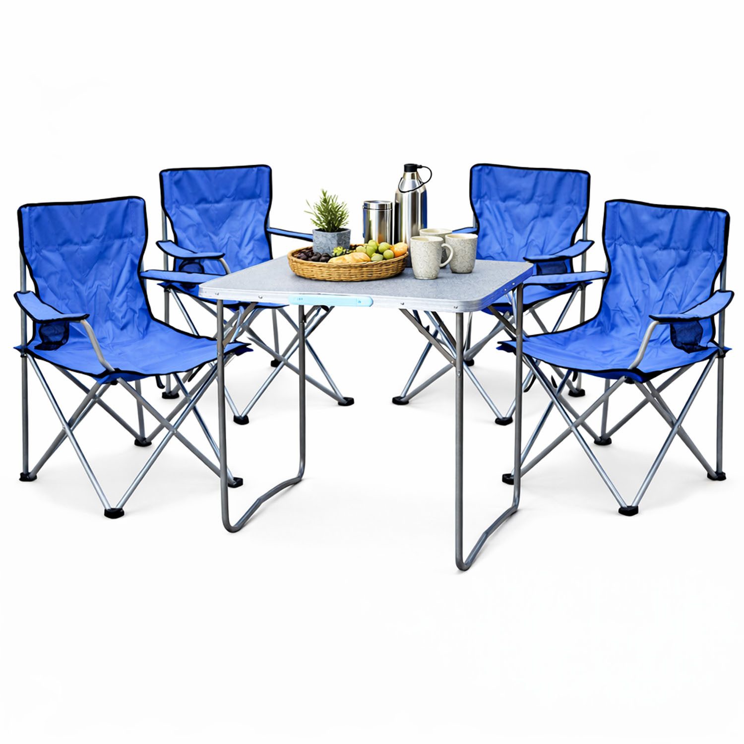 Essgruppe 5-teiliges Campingmöbel Set Blau 4x Stuhl inkl. Tasche + 1x Tisch