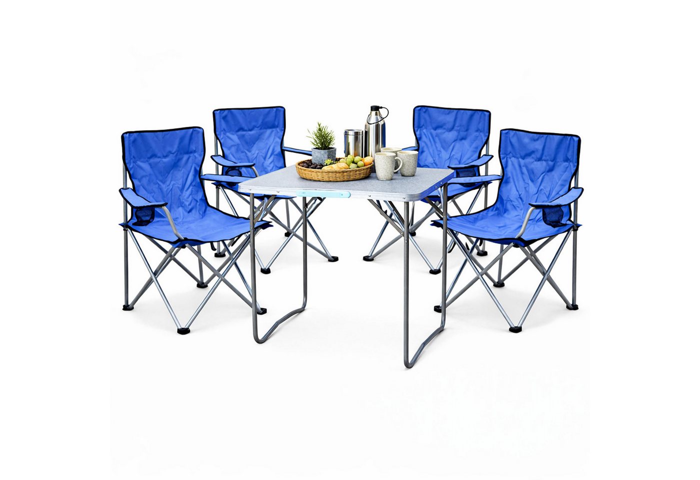 Mojawo Essgruppe 5-teiliges Campingmöbel Set Blau 4x Stuhl inkl. Tasche + 1x Tisch