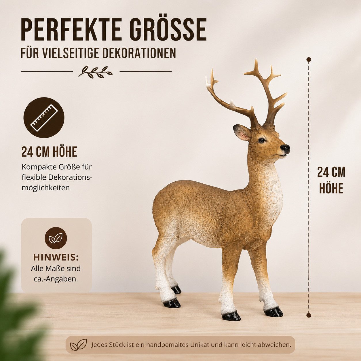 formano Dekofigur Hirschfigur 24 cm Braun handbemalt Kunststein naturgetreue Deko