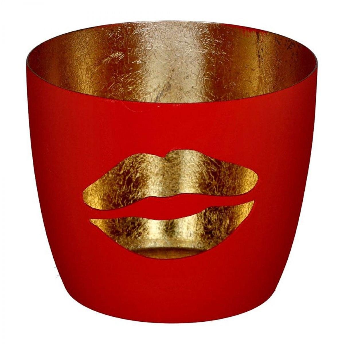 Giftcompany Kerzenhalter Windlicht Madras Lippen Rot Gold