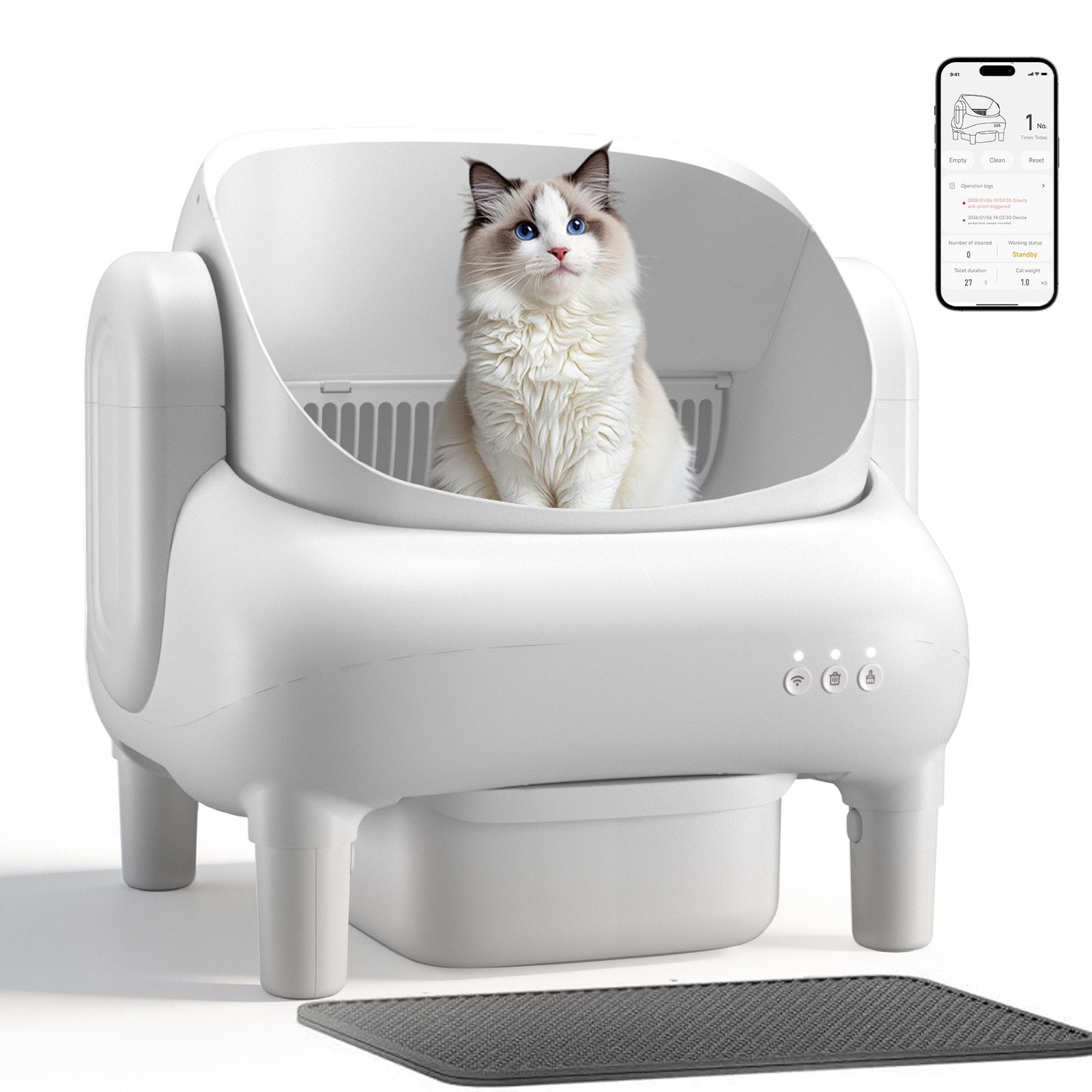GTPLAYER Katzentoilette Oben offene Automatische Katzenklo selbstreinigend Katzentoilette XXL, Große Fassungsvermögen,App-Steuerung,für mehrere katzen