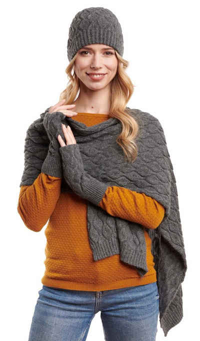 Hilltop Strickmütze Winterset für Damen aus Schal, Mütze und Handwärmer