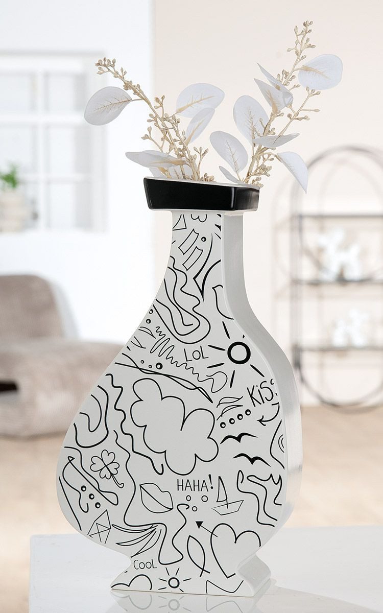 GILDE Dekovase Kragenvase Modern Art mit Einliniendesign, Weiß, 32,5 cm (1 St)