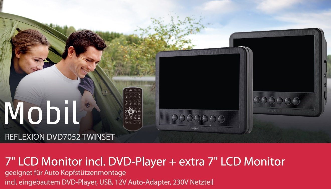 Reflexion DVD7052 LCD extra DVD-Player Monitor USB, Monitor 12 mit DVD-Player (Auto + Volt-Adapter) Kopfhörer-Ausgang, DVD-Player incl