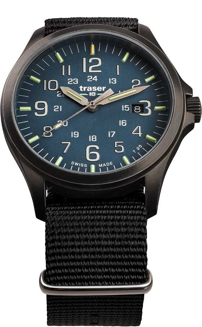 Traser Quarzuhr P67 Officer Pro GunMetal Blue Herrenuhr 108632 Natoband 42 mm, mit selbstleuchtendem trigalight®