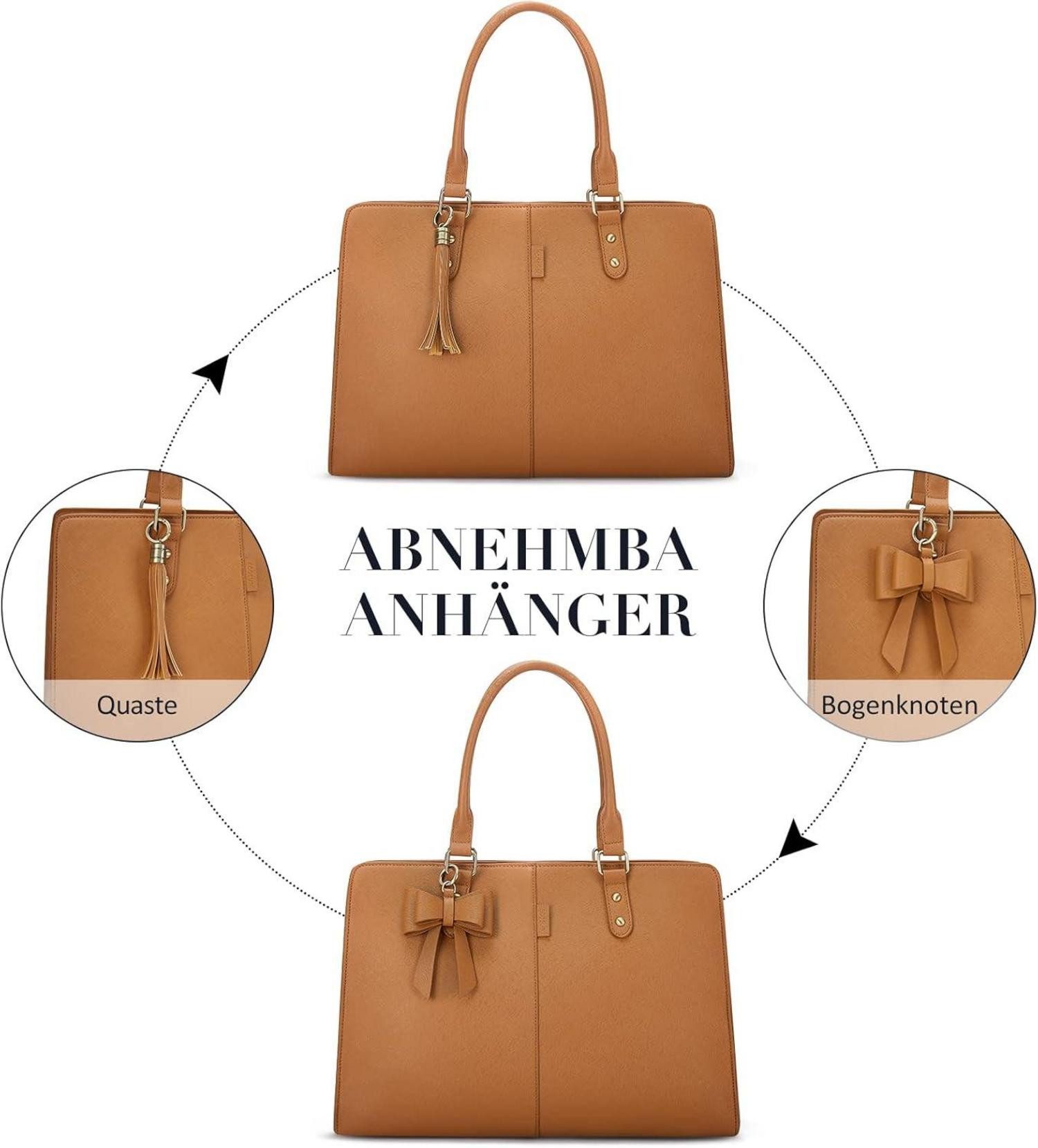 Henkeltasche Handtasche Damen Laptoptasche 15,6 Zoll Shopper Leder Braun