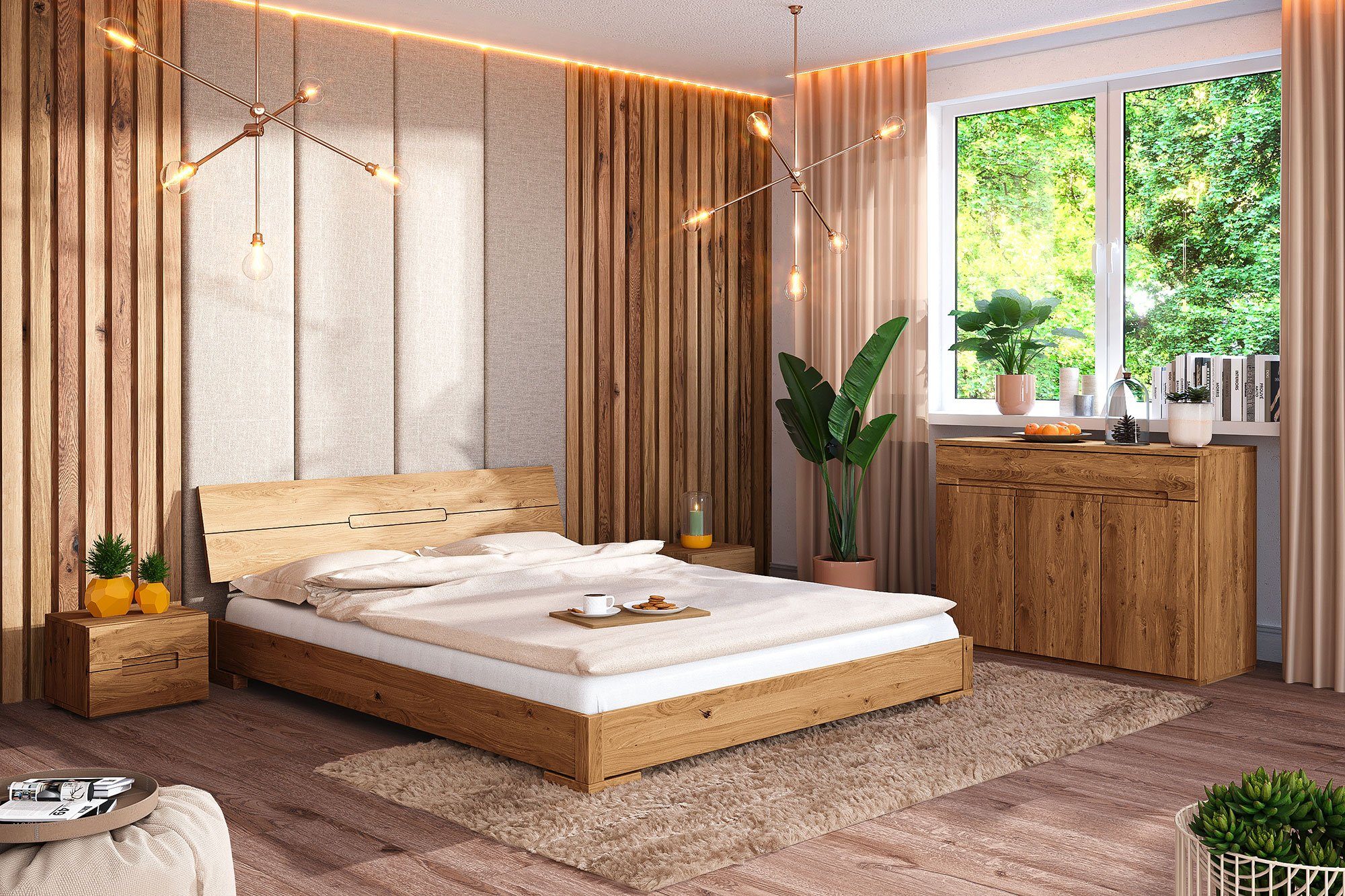 byoak Bett VENTO E-9 140 x 220 aus Massivholz, mit Holzkopfteil, Naturgeölt günstig online kaufen