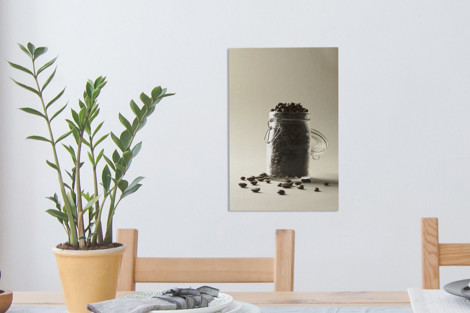 OneMillionCanvasses® Leinwandbild (1 cm Gemälde, Zackenaufhänger, mit Kanne Leinwandbild bespannt 20x30 fertig St), Kaffeebohnen, inkl