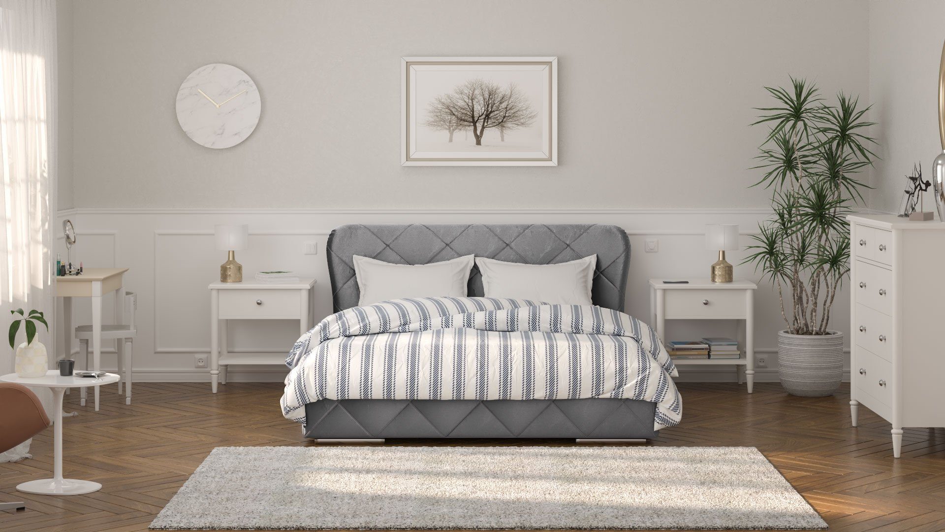 Siblo Bett Polsterbett Monako 200x160 cm mit Bettzeugbehälter - Doppelbett - Doppelbetten - hoher Schlafkomfort - Holzrahmen Grau