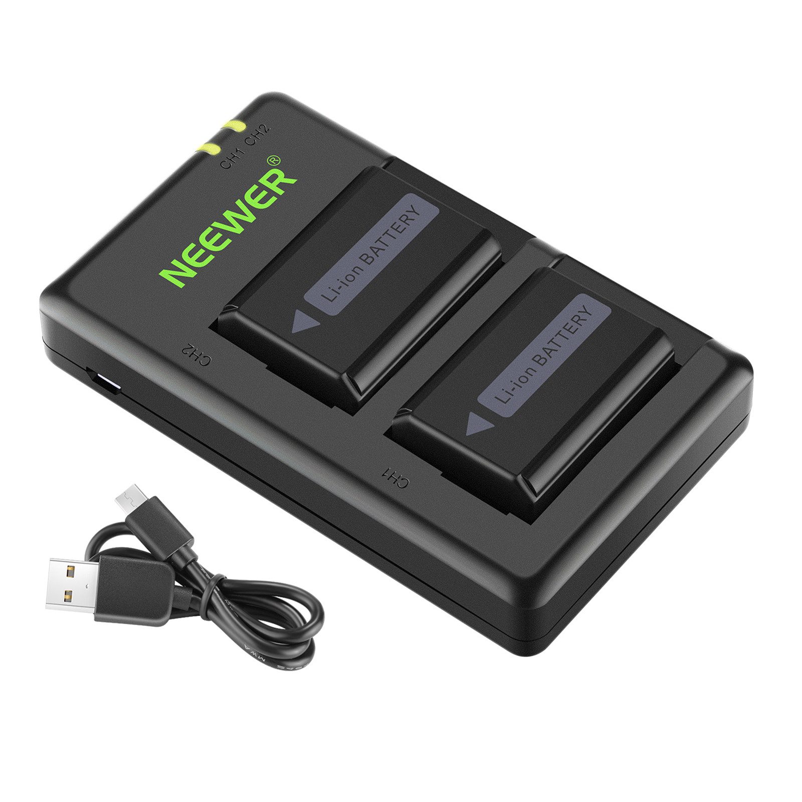 Neewer NP-FW50 2-Pack 1100mAh Camera Battery Charger Set, Micro USB Port Batterie-Ladegerät (Packung, Compatible with Sony ZV-E10, A7/A7R/A7 II/A6300/A3000, u.v.m)