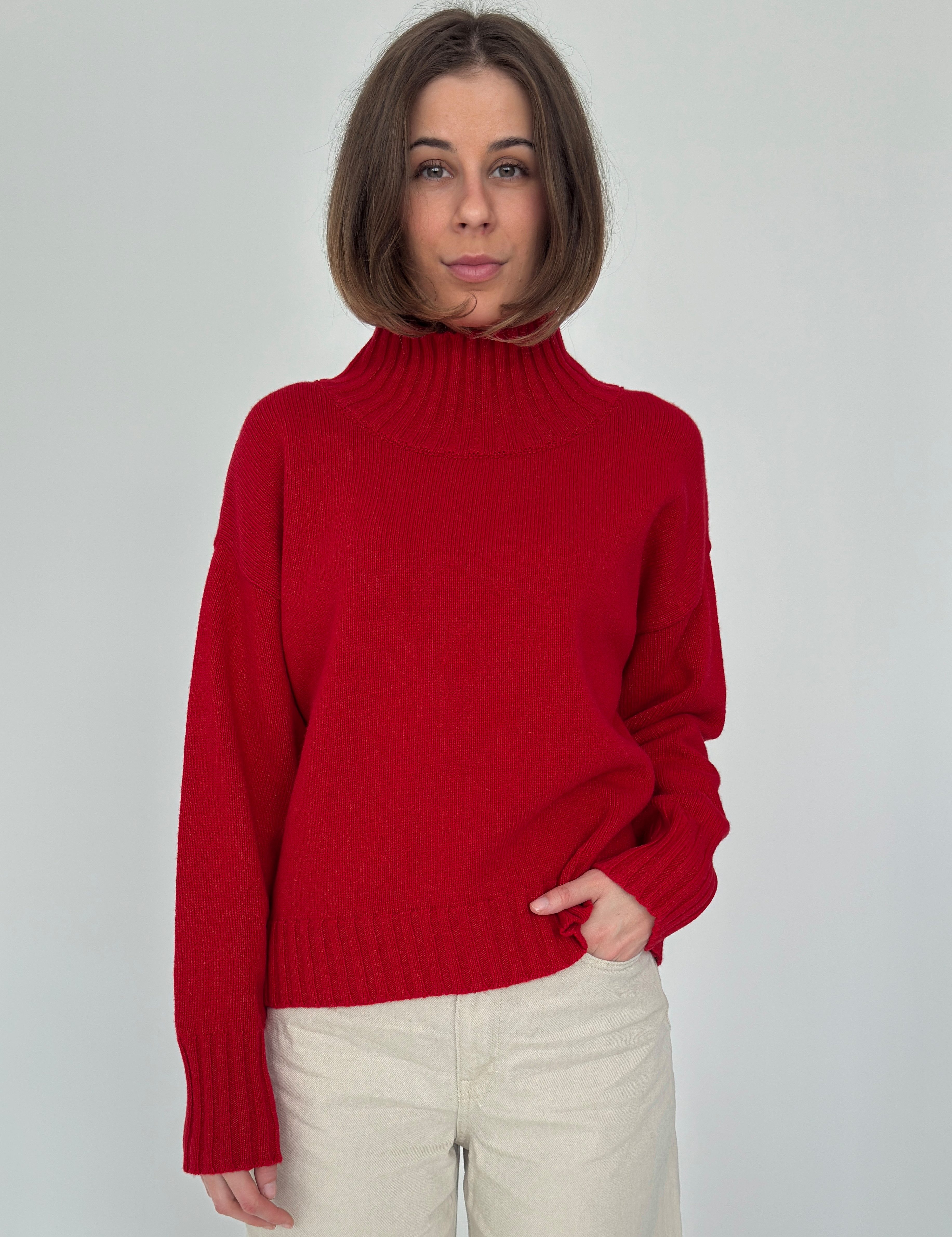 Zuckerwatte Stehkragenpullover Bequem geschnitten, Merinowolle mit Cashmere