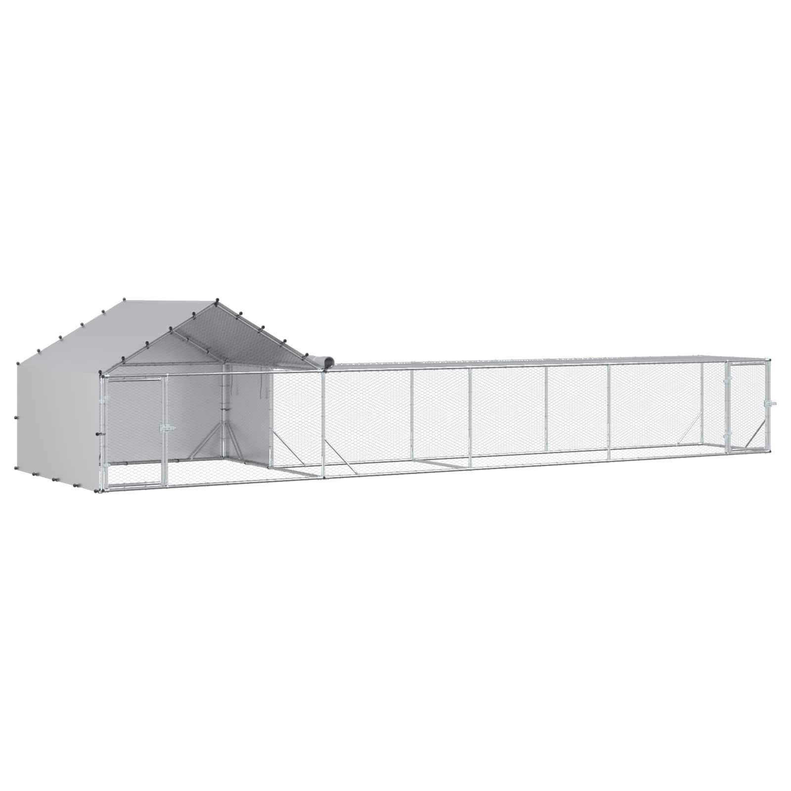 vidaXL Hühnerstall 7 x 2 x 1,5 m Hühnerstall mit Dach und Hof 2 stk Silber 7x2x1,5 m