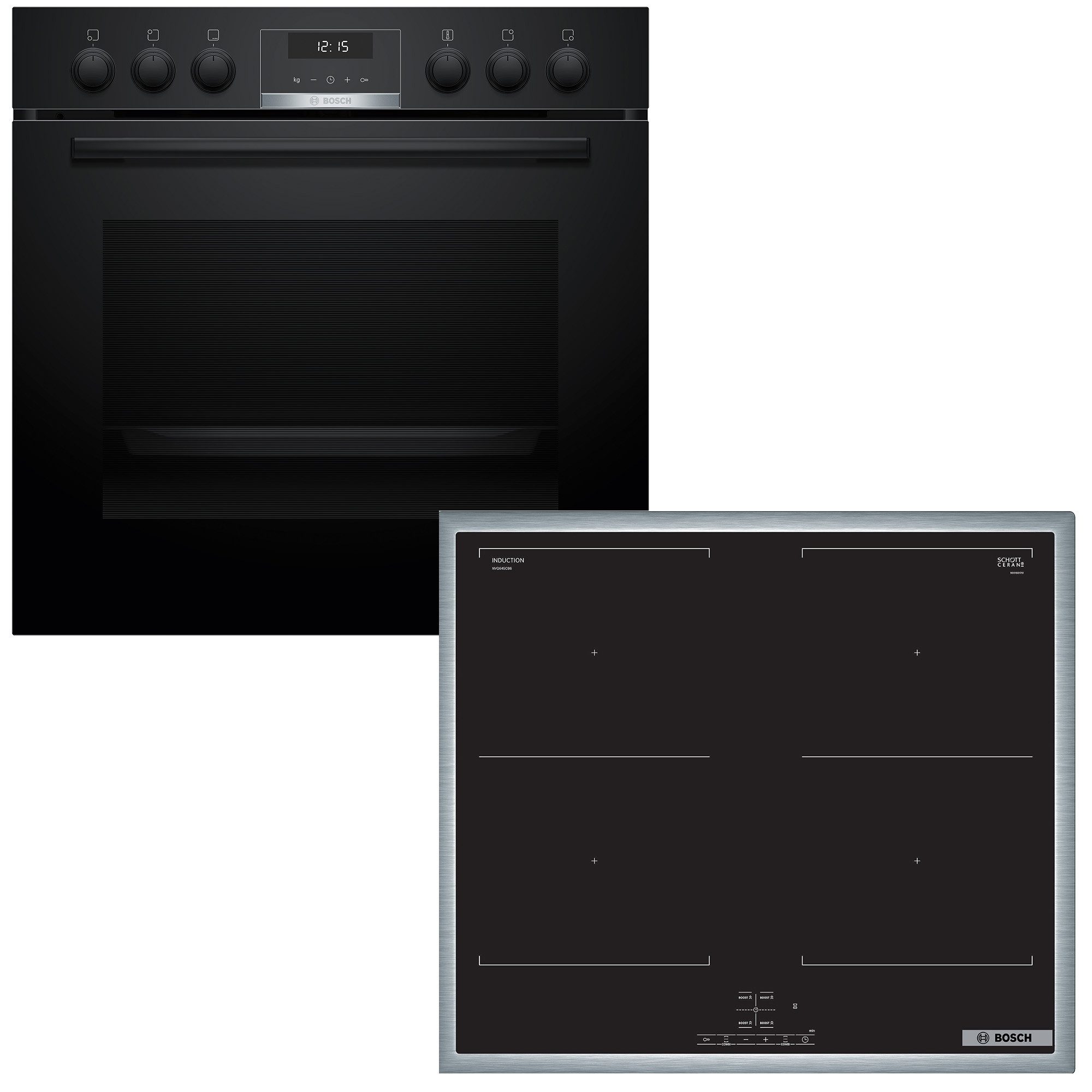 BOSCH Induktions Herd-Set HND617LS67, mit Backwagen, Hydrolyse, Backwagen mit ausziehbarer Tür für bequemes Kochen & Backen