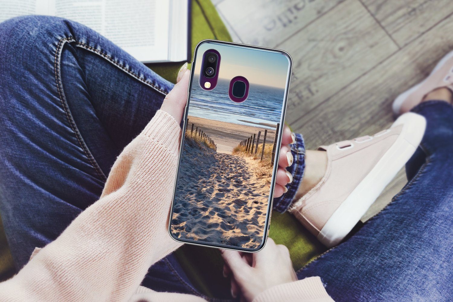 MuchoWow Handyhülle für Samsung Galaxy A40 Strand - Meer - Niederlande - Dünen - Sonne, Smartphone-Bumper, Print, Handy Schutzhülle Dünn