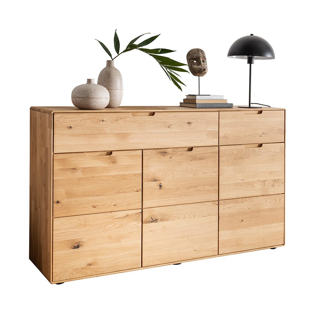 Lomadox Kommode WISLA-69, Massivholz Wildeiche geölt, 149 cm, Griffeinfräsung, Softclose