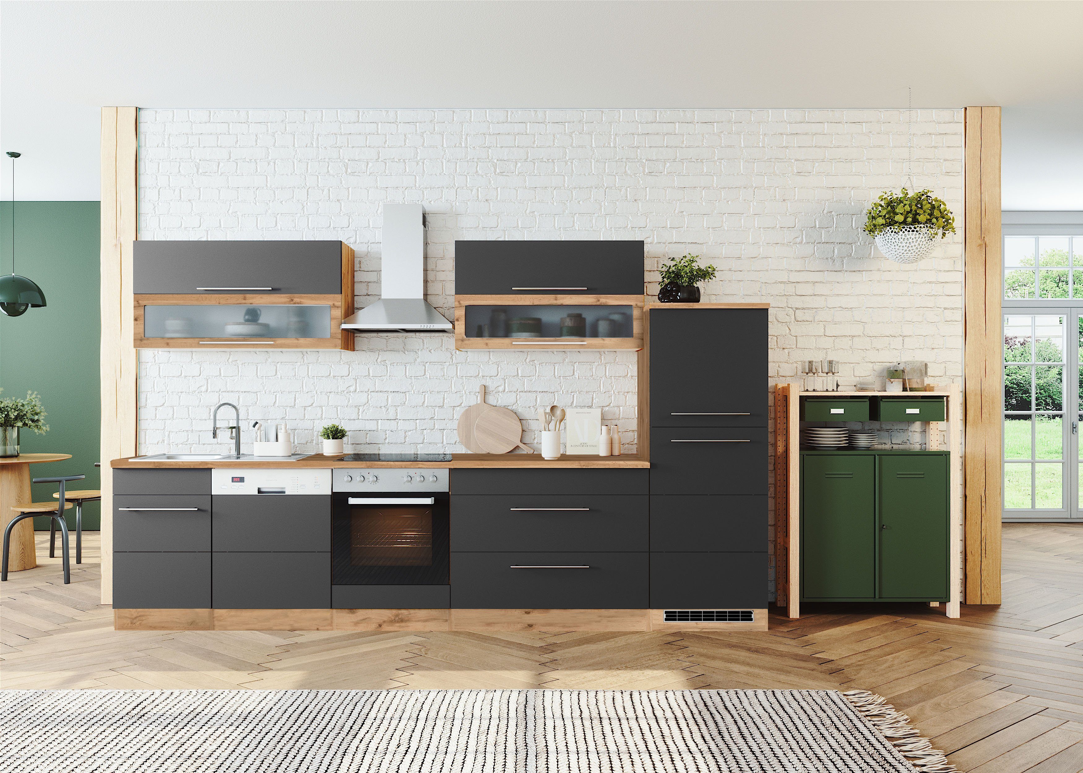 KOCHSTATION Küchenzeile KS-Wien, Breite 330 cm, wahlweise mit E-Geräten