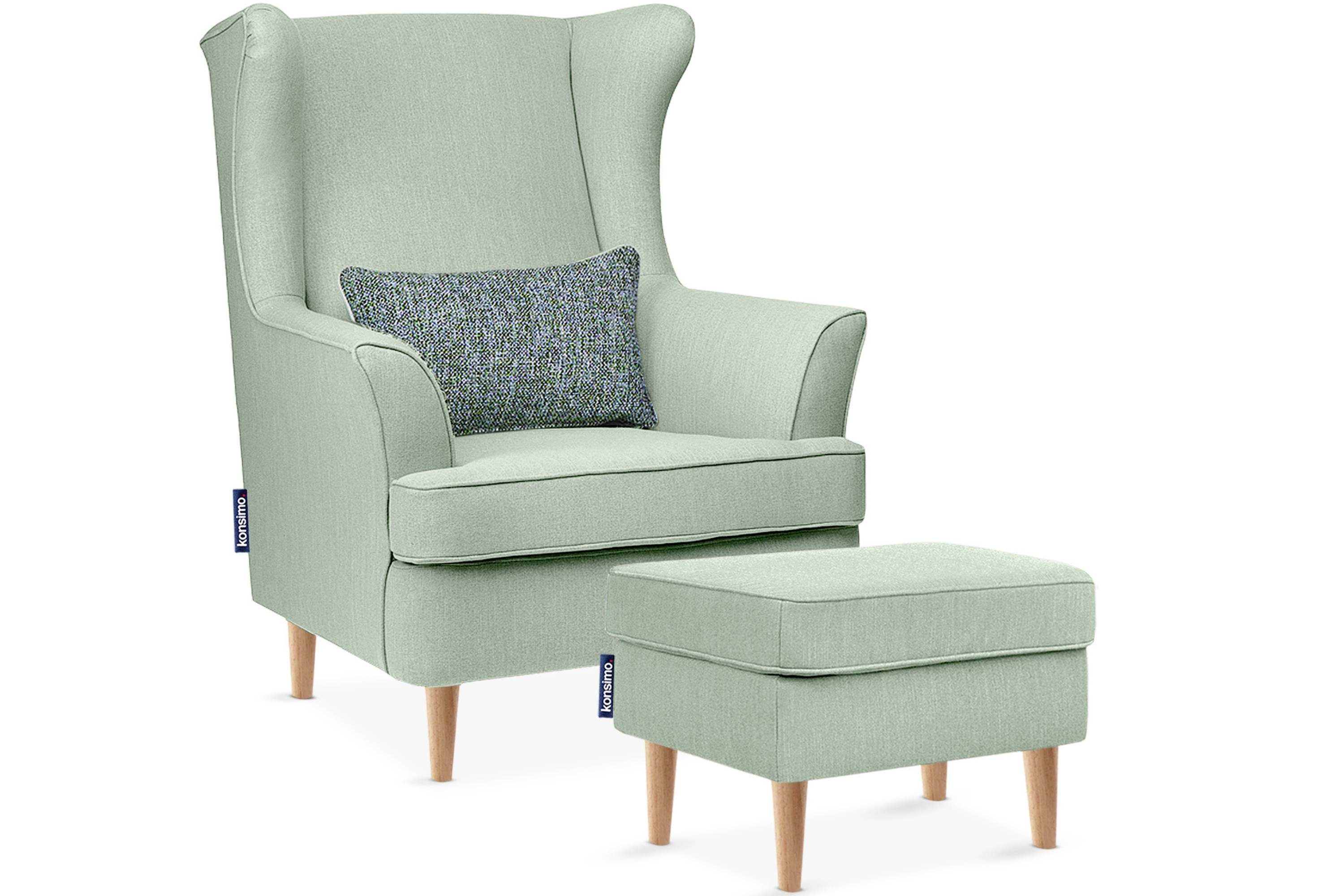 Design, Hocker, Kissen Ohrensessel dekorativem mit zeitloses inklusive STRALIS Füße, Sessel hohe Konsimo