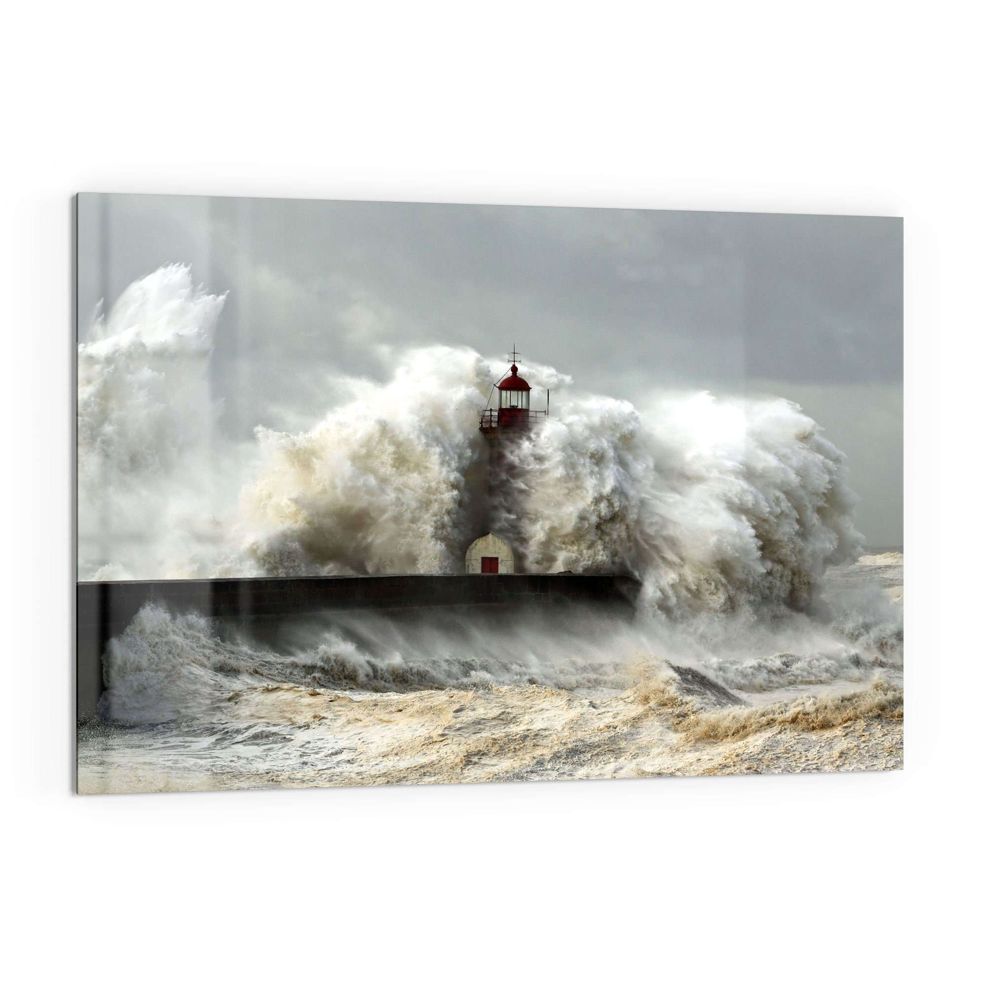 DEQORI Küchenrückwand 'Leuchtturm bei Sturmflut', Glas Spritzschutz Badrückwand Herdblende | Küchenrückwände