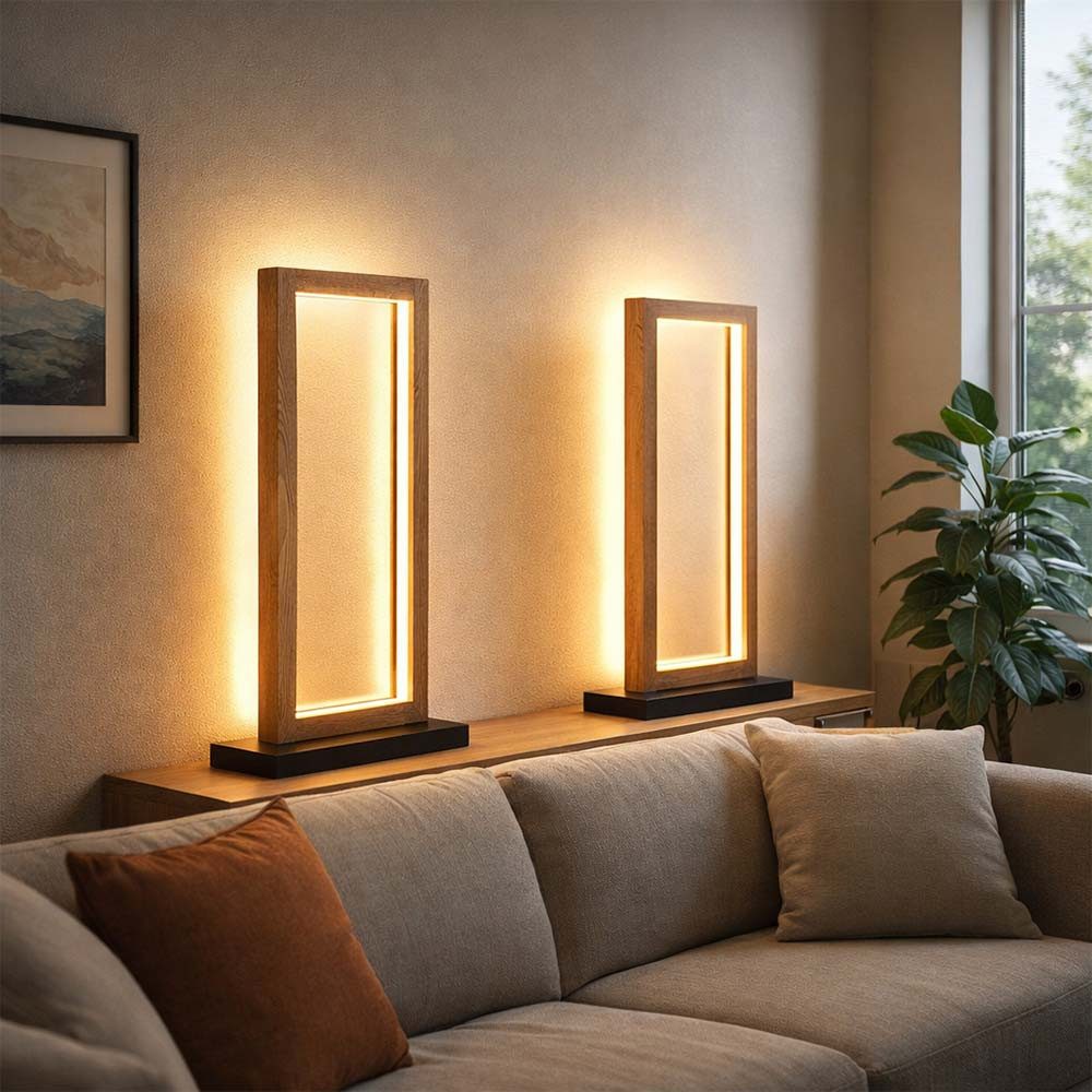 GLOBO LIGHTING LED Tischleuchte, LED-Leuchtmittel fest verbaut, Warmweiß, LED Tischleuchte Beistelllampe Holz schwarz Designleuchte 2er Set