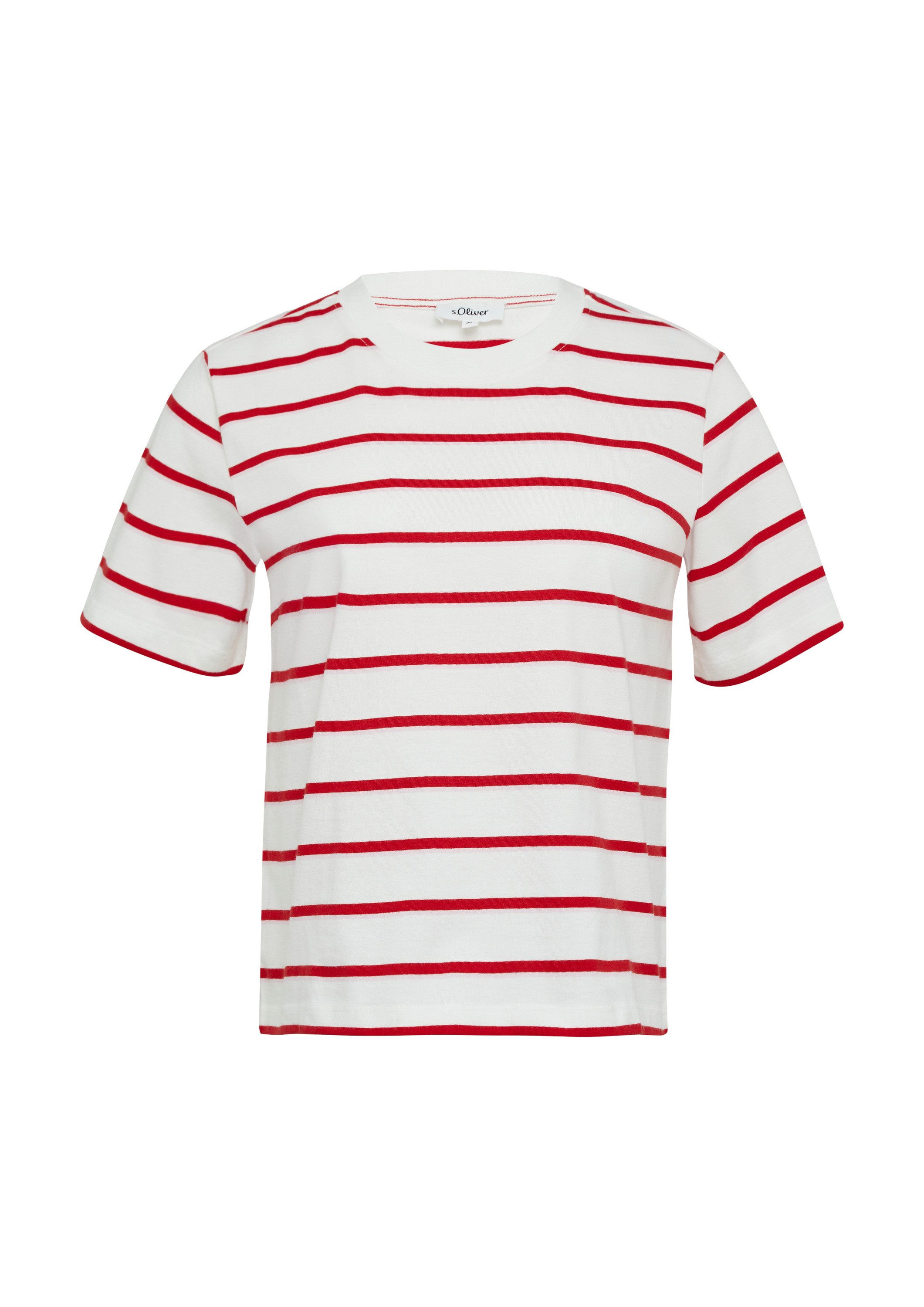 s.Oliver Kurzarmshirt T-Shirt Verkürztes Baumwoll-T-Shirt mit Streifen günstig online kaufen