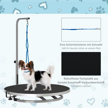 PawHut Hundeschermaschine Trimmtisch Tierpflegetisch Edelstahl Rahmen Sicherheit Leine, drehbar trocknen Tabelle mit verstellbaren Arm, Ø65 x 10H cm