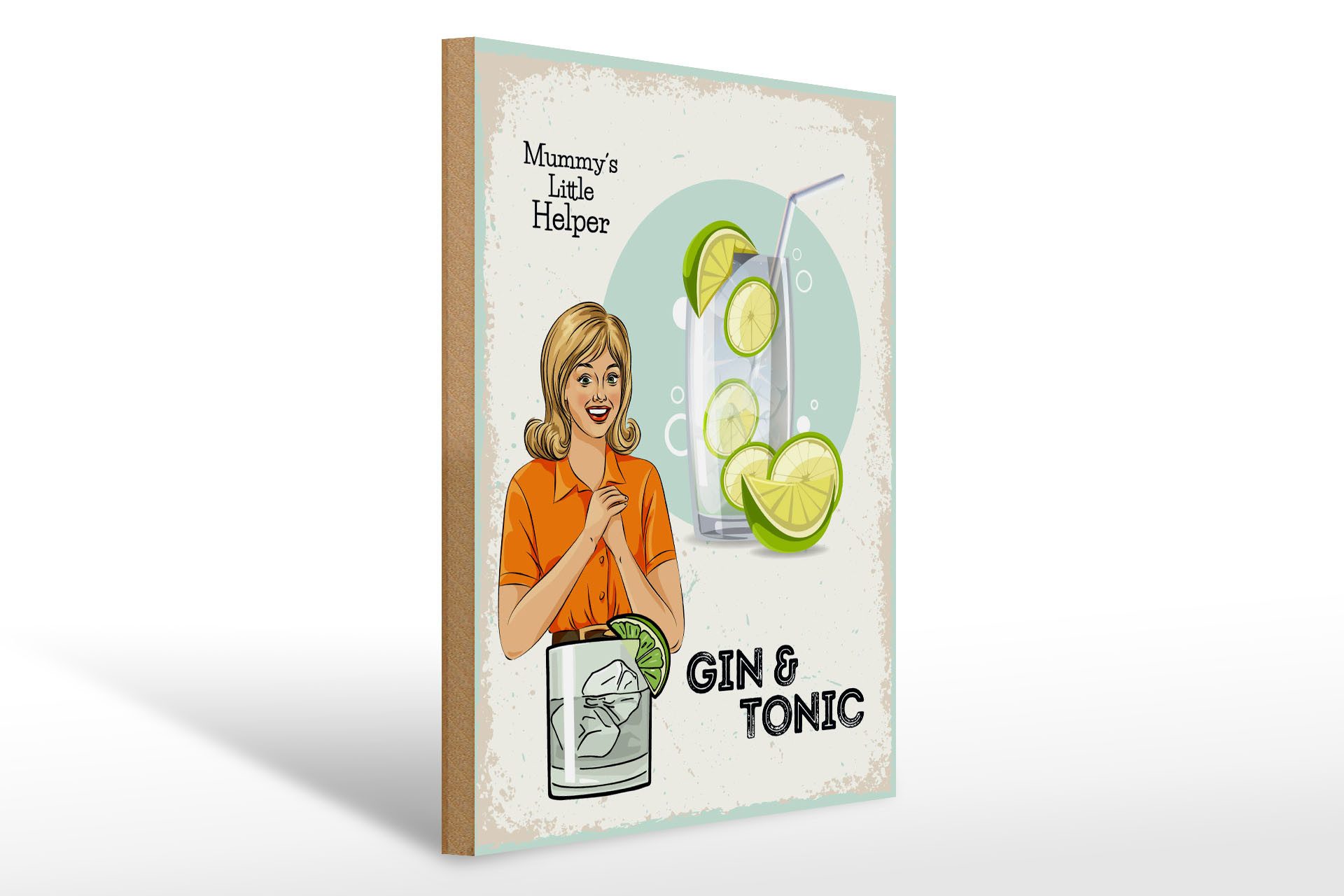 Holzbild Spruch Mummy´s little Helper Gin & Tonic 30x40cm