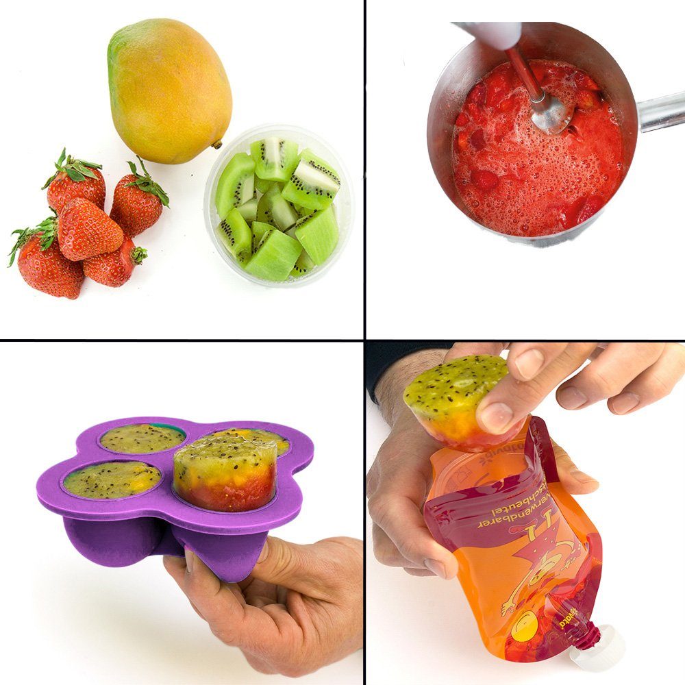 Babybrei, mit Beere/Orange 2er Silikon BPA-frei, – Set Eiswürfelform z.b. Einfrieren, Eiswürfelform Deckel, Gefrierform, Gewürze divata FRIERies Nahrung