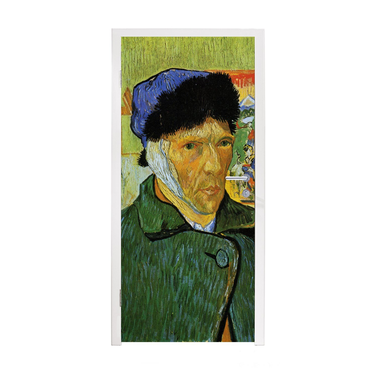 verbundenem cm Ohr - MuchoWow Tür, Türtapete Matt, bedruckt, Gogh, Türaufkleber, (1 für St), van 75x205 Selbstbildnis Fototapete Vincent mit