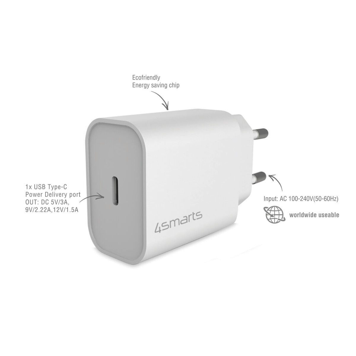 4smarts 4smarts Schnelllade-Set 20W mit 1.5m USB-C zu USB- Handy-Netzteile (Knickschutz)